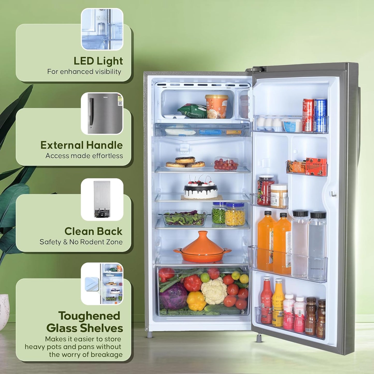 Haier 190 L 5 Star Direct Cool Single Door Refrigerator with 1 Hour Icing Technology (HED-205DS-P, Dazzle Steel)