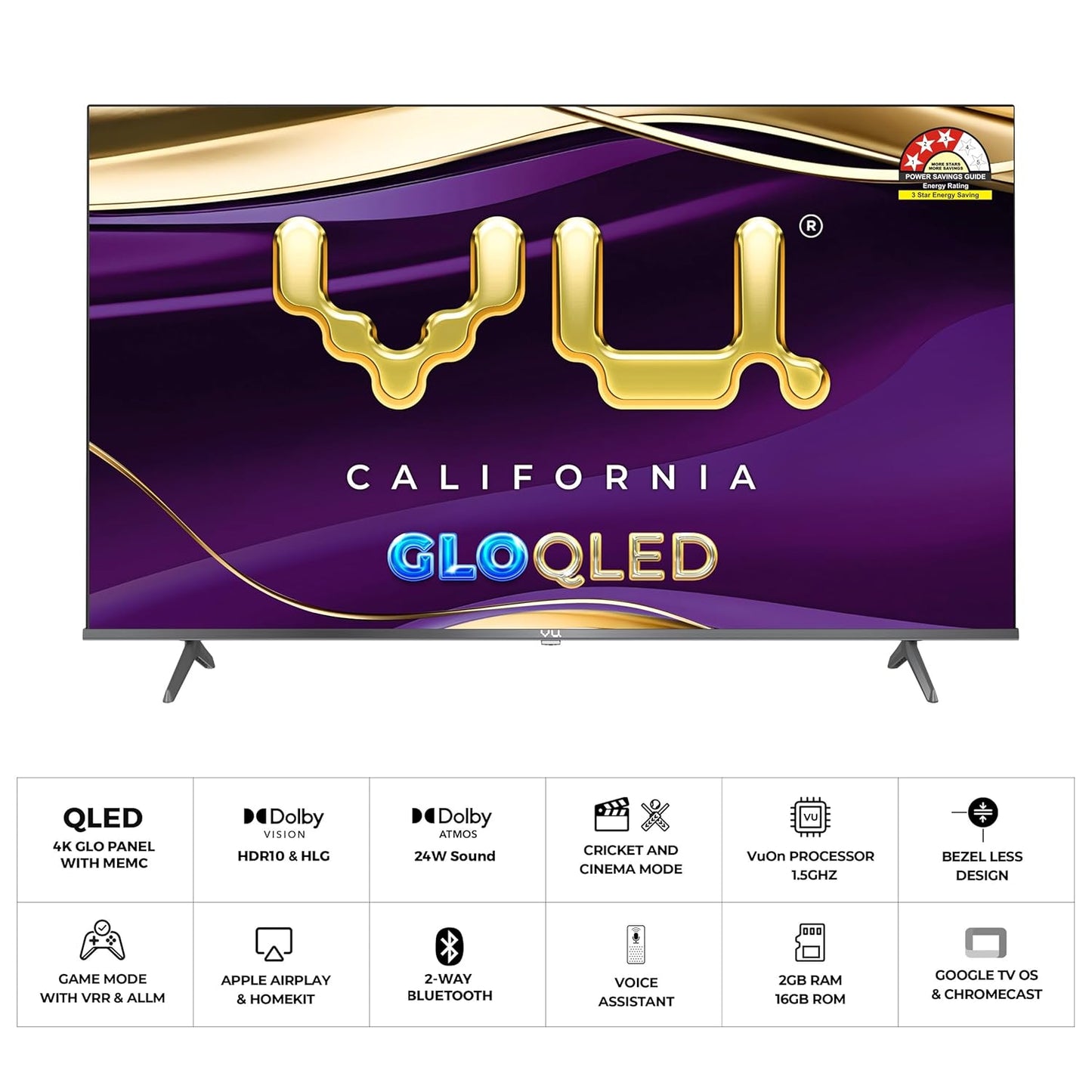 VU 164cm (65 inches) GloQLED Series 4K QLED Smart Google TV 65GLOQLED25