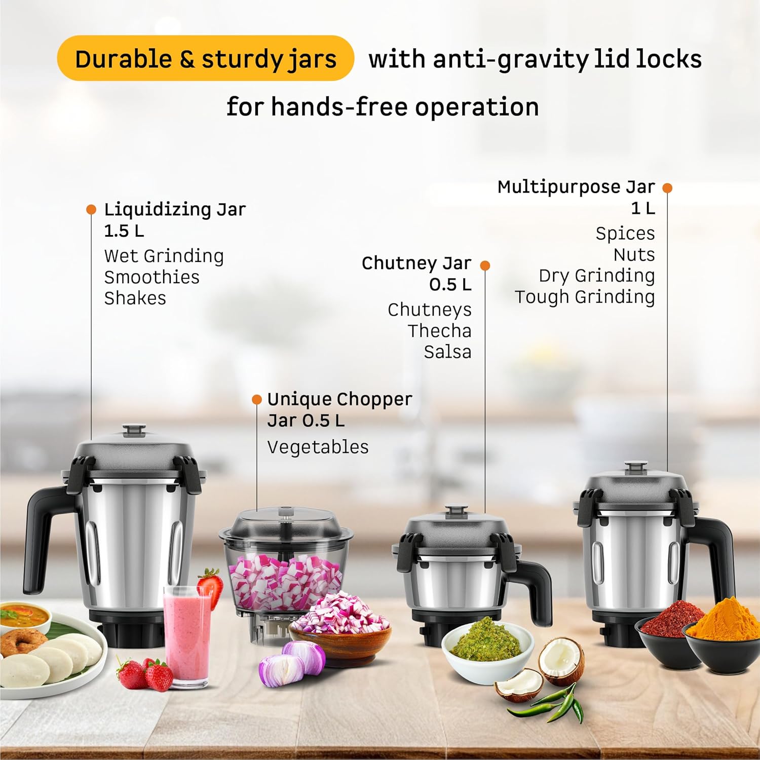 Atomberg Zenova Mixer Grinder | Unique Coarse Mode for Silbatta-like Texture | Intelligent BLDC Motor | Safety Features | 4 Jars including Chopper | Hands-Free Operation (Red Wine)