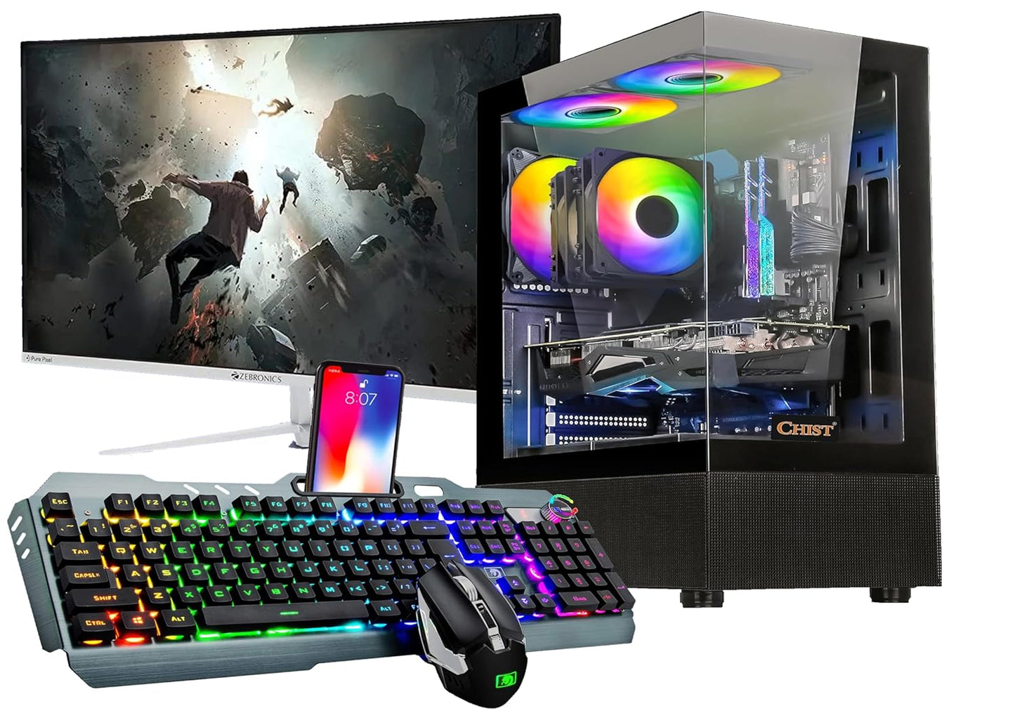 CHIST AMD Desktop PC 3000G 4CORE 4 Threats | DDR4 16GB RAM | 1TB NVME SSD| 24" IPS Brazil Monitor and Gaming Keyboard Mouse| WiFi Ready to use