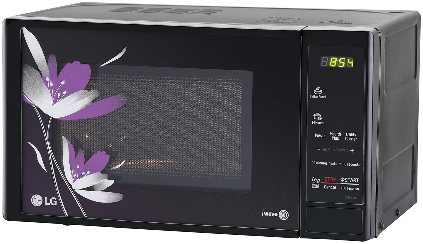 LG 20 L Solo Microwave Oven (MS2043BP, Black, Health plus Menu, I-Wave Technology, Indian Cuisine, Even Reheat & Defrost, Auto Cook Menu, Anti-Bacterial Cavity & Steam Clean)