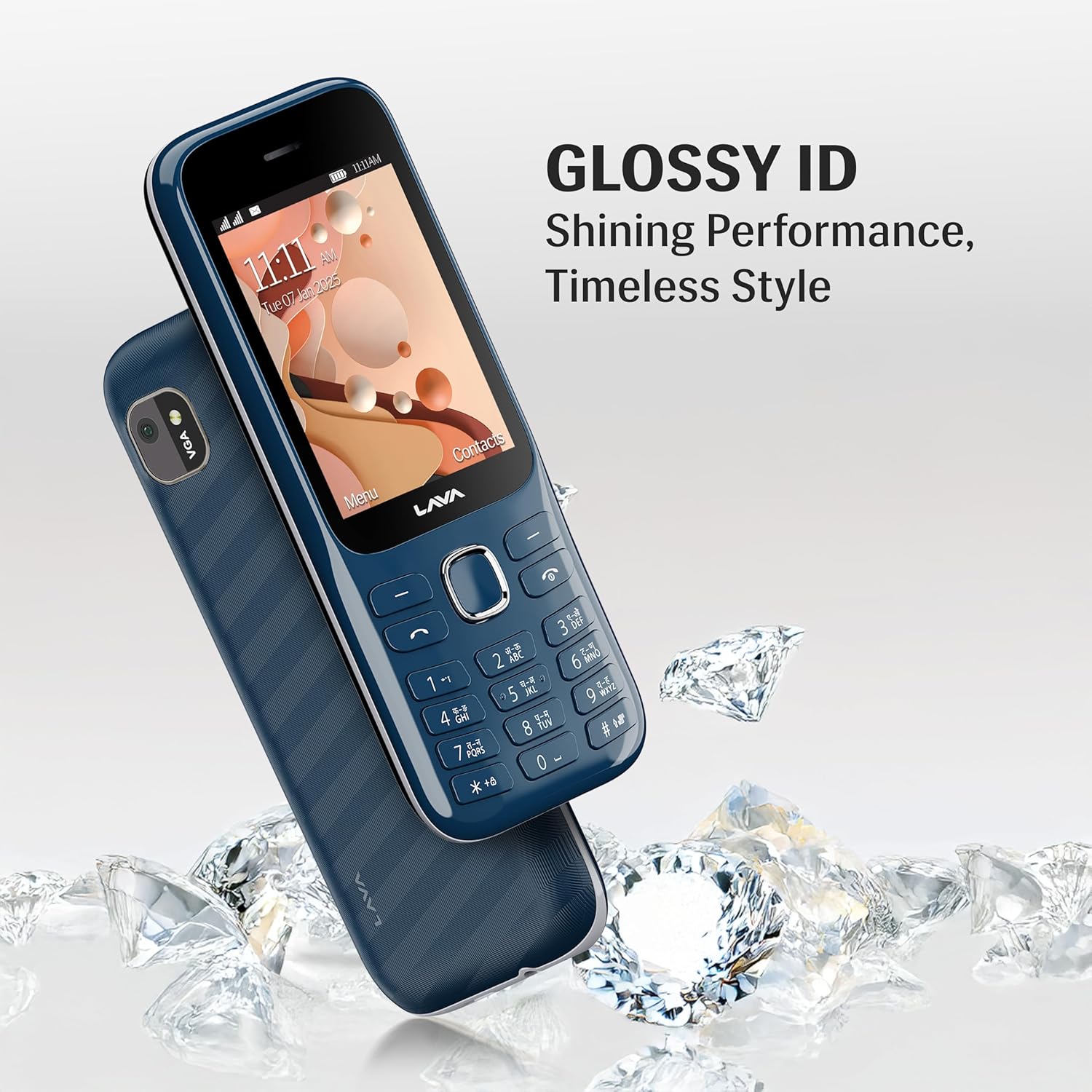 Lava Gem 2025 Dual Sim Keypad Phone (2.8" Display, Camera & Flash) | 2575mAh Smart AI Powerful Battery | Wireless FM & Recording | Stereo Speakers | Call Recording (Blue Chrome)