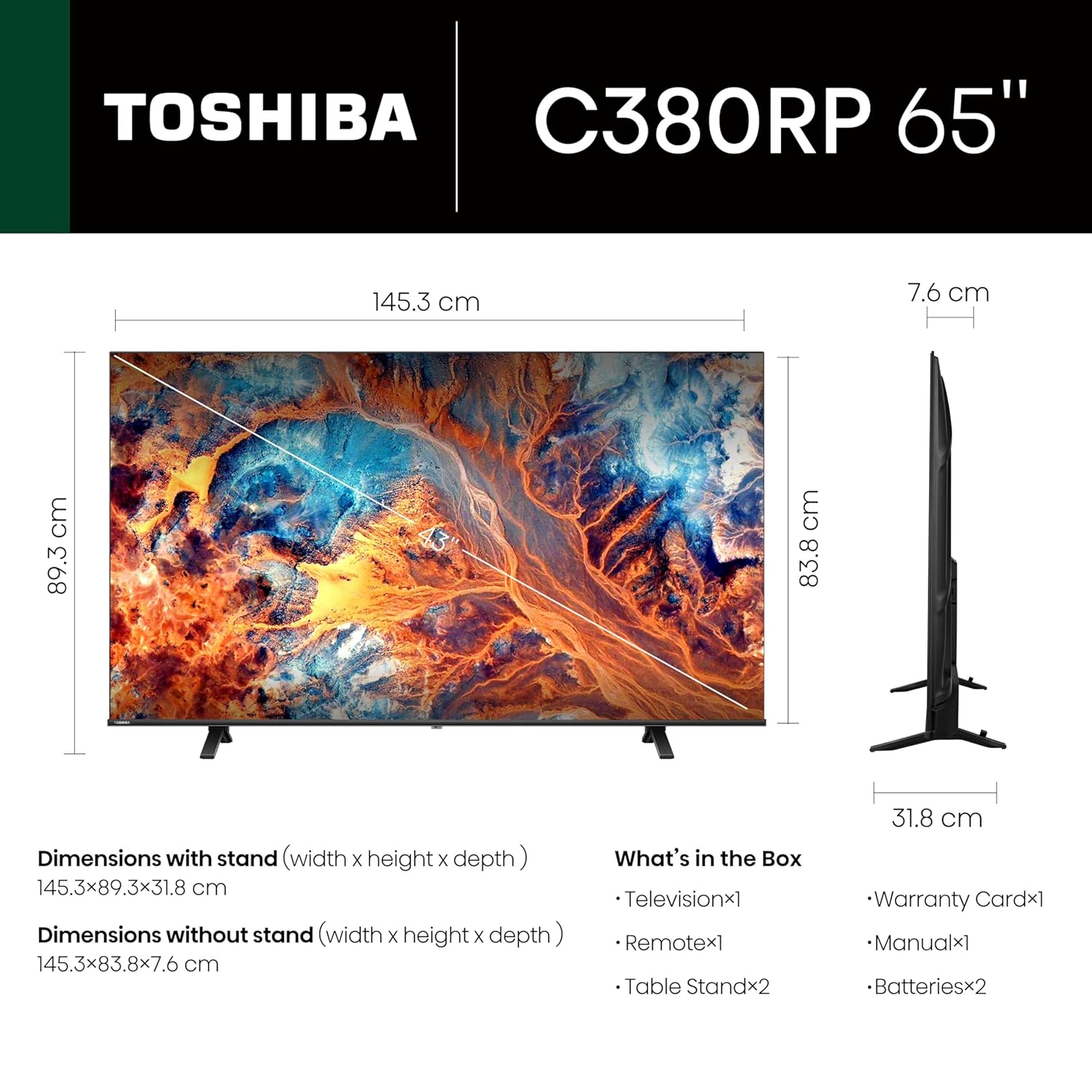 TOSHIBA 164 cm (65 inches) C380RP Series 4K Ultra HD Smart LED TV 65C380RP