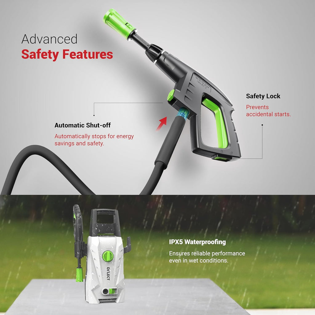 DYLECT Ultra Flow Plus High Pressure Car Washer Pump, 1900 Watts Power Motor, 130 Bars Pressure, 6.5L/Min Flow Rate, 5m Outlet Hose, Upright Design for Bike, Home Cleaning, Includes 11 Accessories