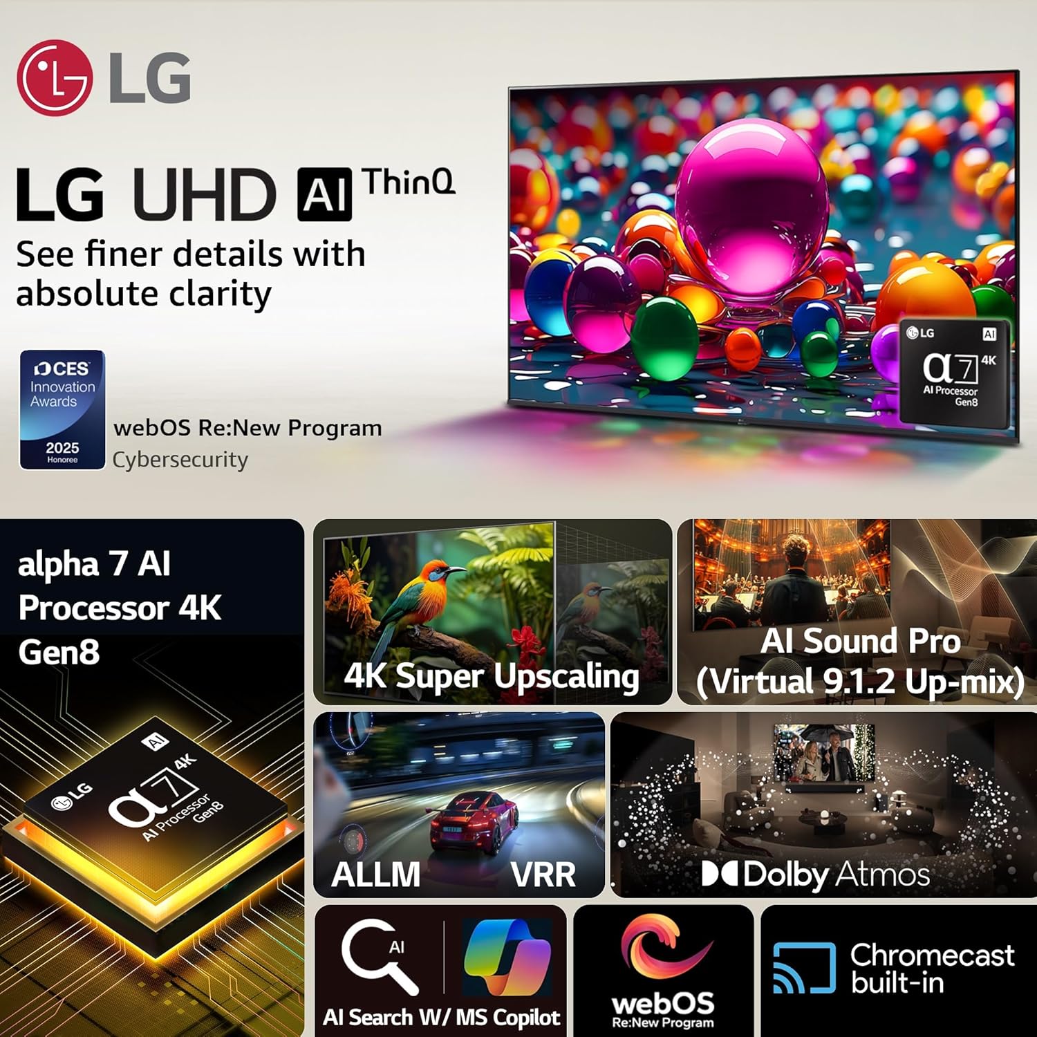 LG 139 cm (55 inches) UA82 Series 4K Ultra HD (3840 x 2160) Smart webOS LED TV 55UA82006LA