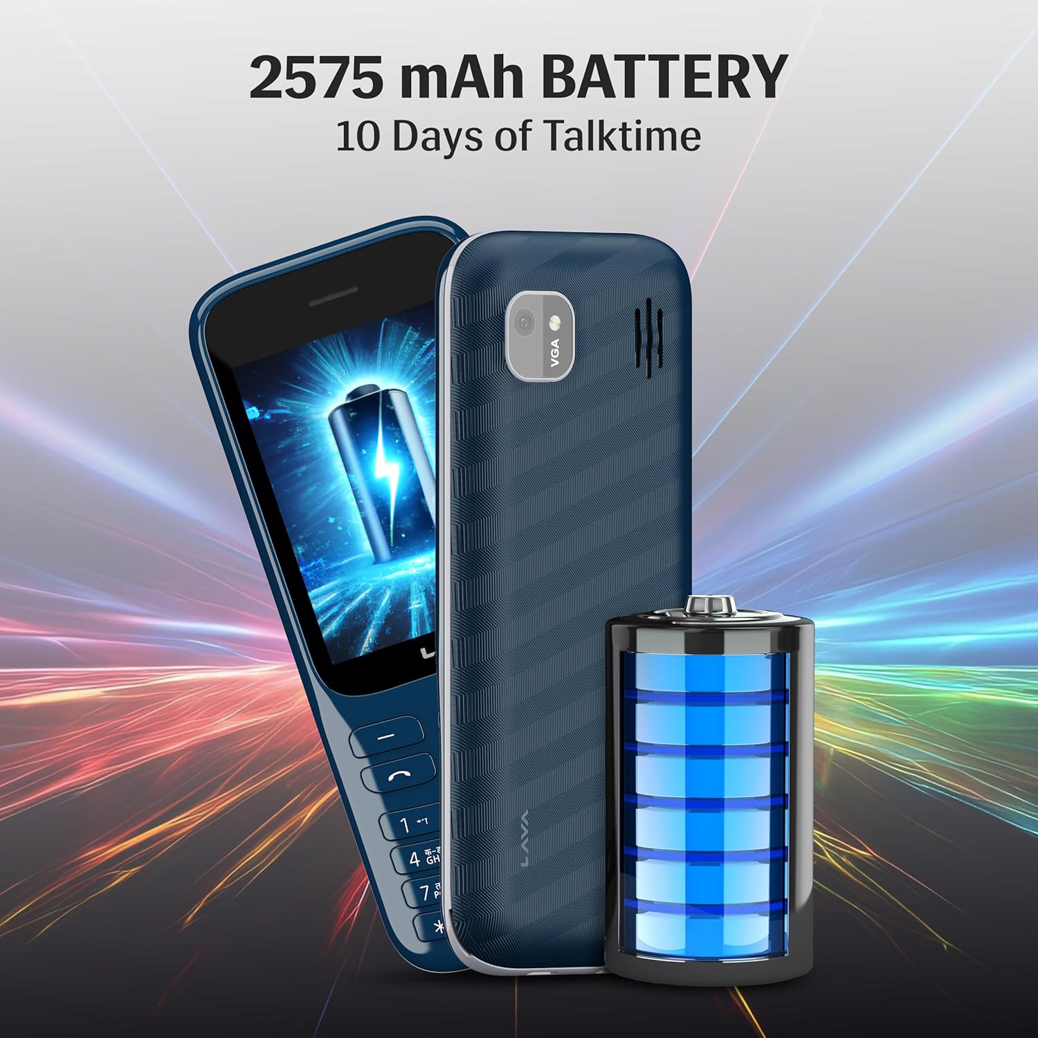 Lava Gem 2025 Dual Sim Keypad Phone (2.8" Display, Camera & Flash) | 2575mAh Smart AI Powerful Battery | Wireless FM & Recording | Stereo Speakers | Call Recording (Blue Chrome)