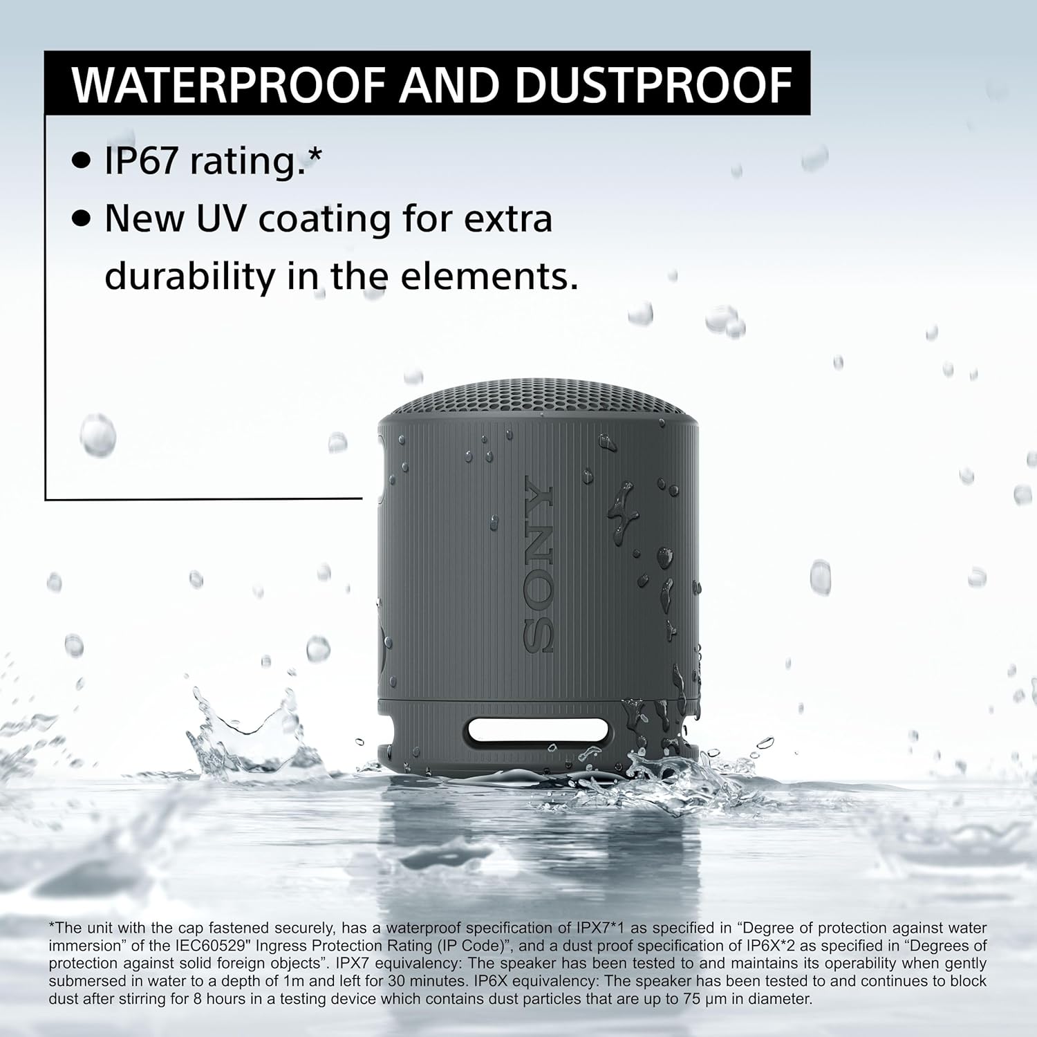 Sony SRS-XB100 Wireless Bluetooth Portable Lightweight Super-Compact Travel Speaker, Extra-Durable IP67 Waterproof & Dustproof, 16 Hrs Batt, Versatile Strap, Extra Bass & Hands-Free Calling-Black