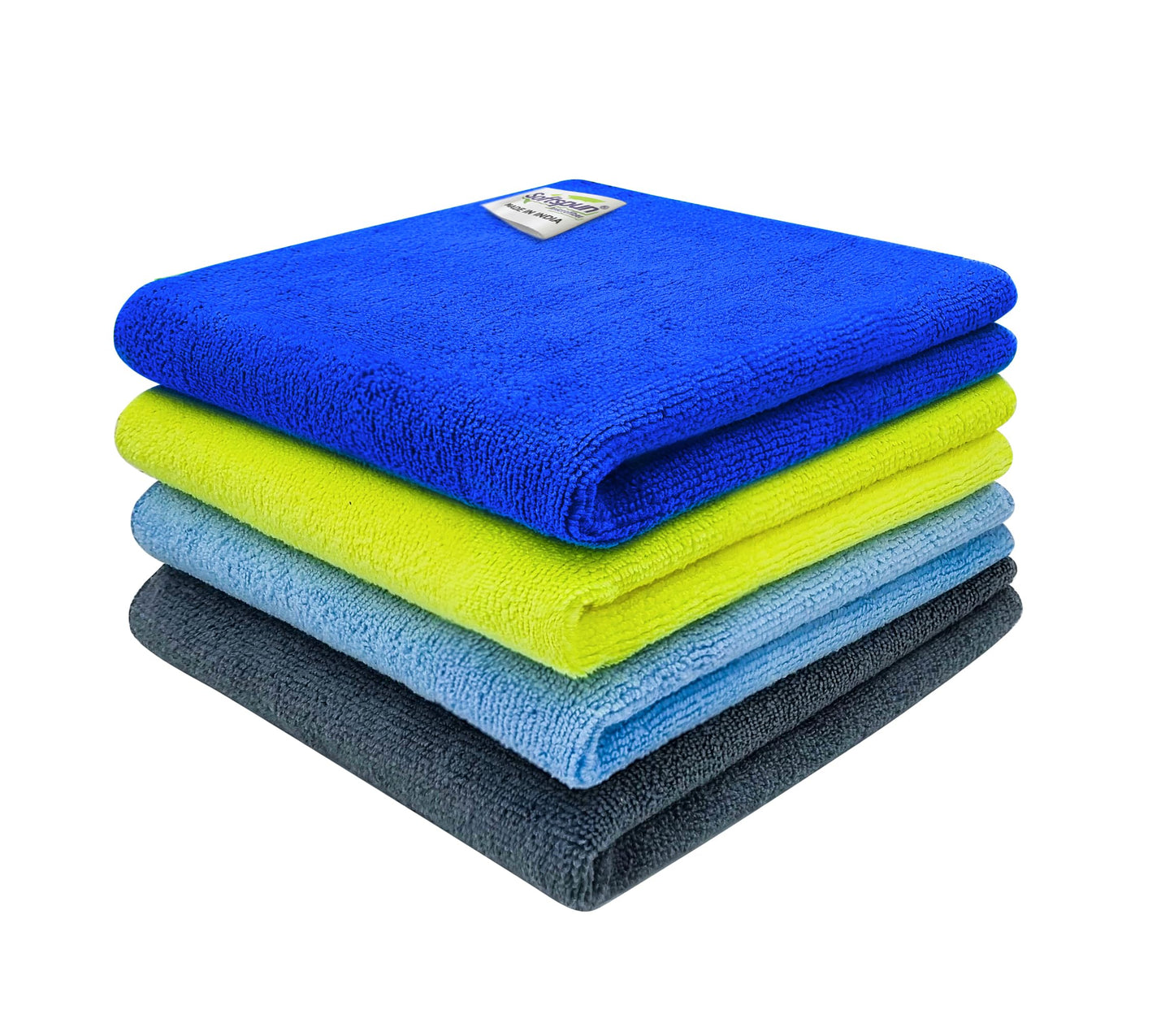 SOFTSPUN Microfiber Cloth - 4 pcs - 40x40 cms - 340 GSM Grey! Thick Lint & Streak-Free Multipurpose Cloths - Automotive Microfibre Towels for Car Bike Cleaning Polishing Washing & Detailing.