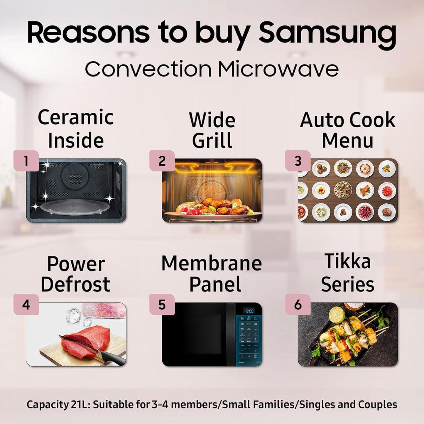 Samsung 21 L, Convection Microwave Oven (CE73JD-B1/XTL, Black, Various Cooking Modes, Pre heat, Eco Mode, Power Defrost, Auto Cook, Wire Rack, Ceramic Enamel Cavity with 10 year warranty)