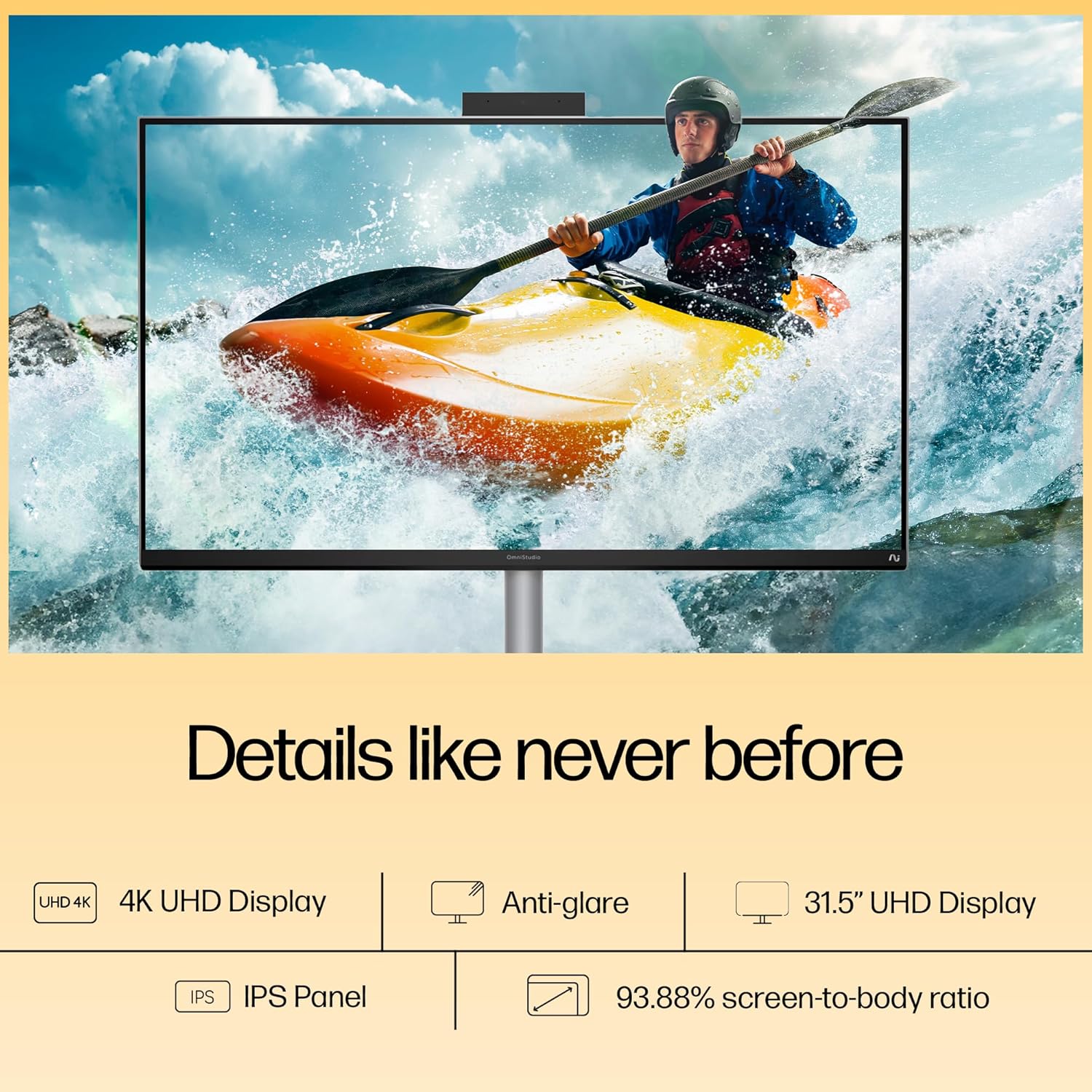 HP OmniStudio X Next Gen AI AIO, Intel Core Ultra 7 258V, 47 Tops,(32GB DDR5,1TB SSD) 4K UHD (3840 x 2160), IPS,550 nits,31.5inch(80.1cm), Win 11, Office24, Meteor Silver, 9.56kg, 32-c1574in