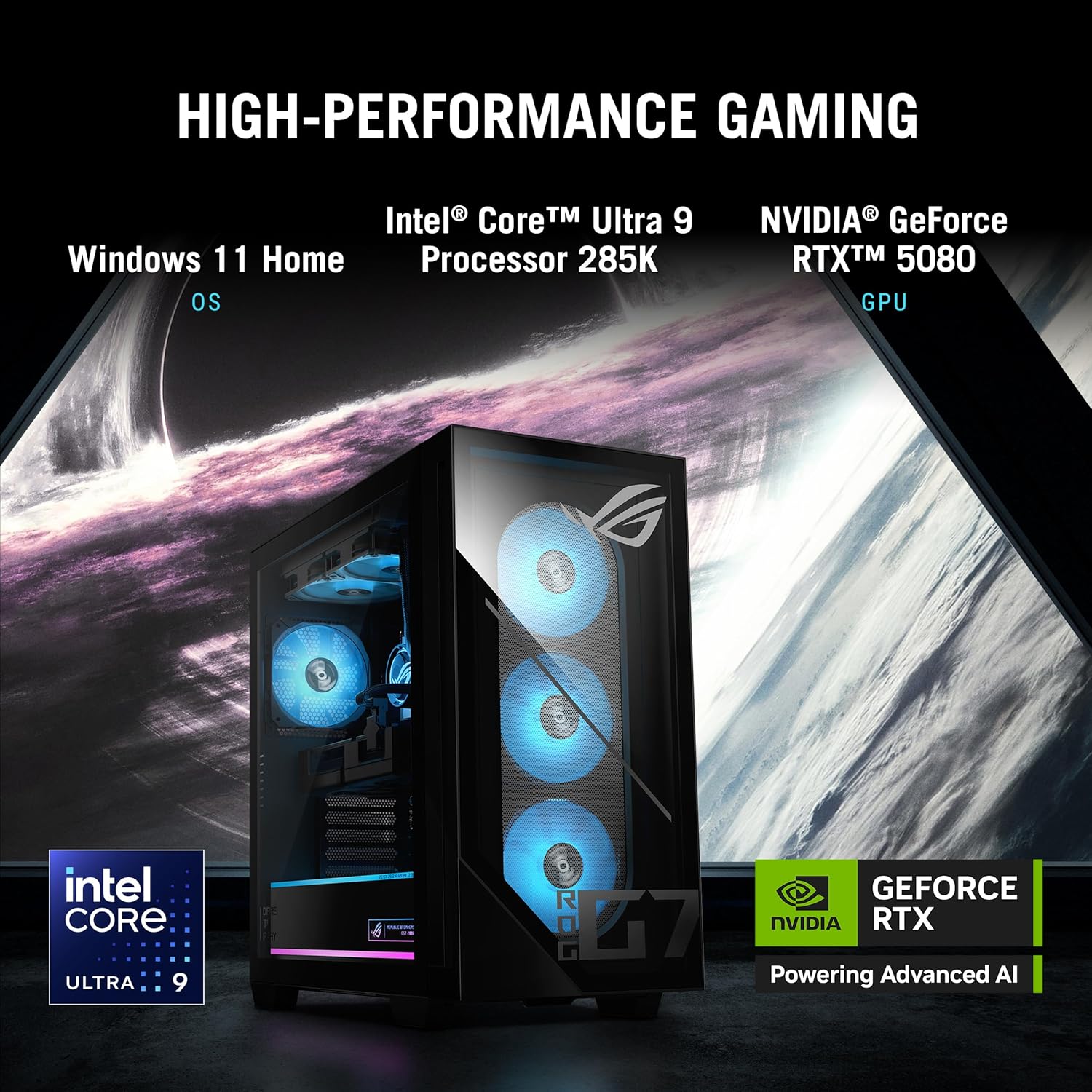 ASUS G700,Intel Core Ultra 9,Gaming Tower(GeForce RTX 5080-16GB/32GB RAM/2TB SSD/Windows 11/M365 Basic (1Year)*/Office Home 2024/with Gaming RGB Keyboard & RGB Mouse(USB)/Black/18Kg)G700TF-09285K047WS