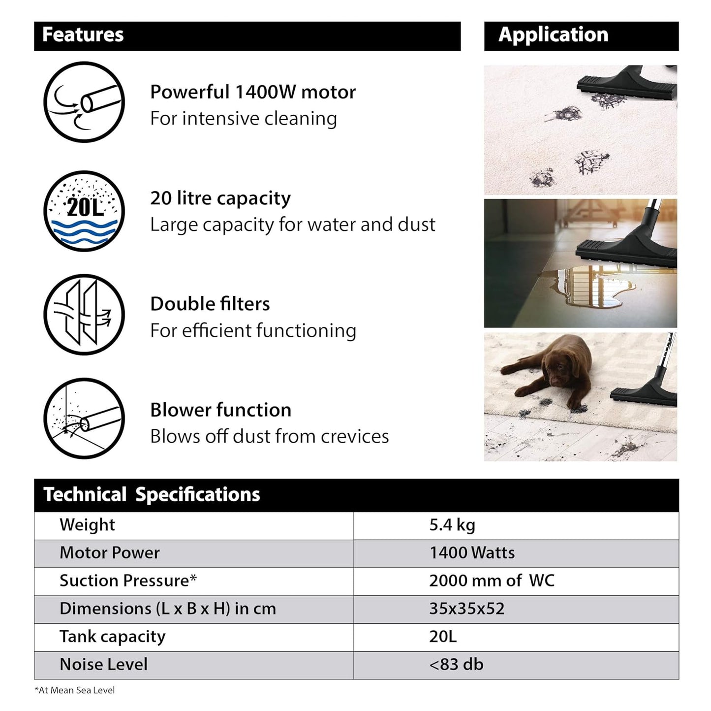 Eureka Forbes Ultimo Wet & Dry 1400 Watts, 20 KPa High Power Suction Vacuum Cleaner | Blower Function | 20 litres Tank Capacity | Stainless Steel Body | 7 Accessories | Lightweight | 1 Year Warranty