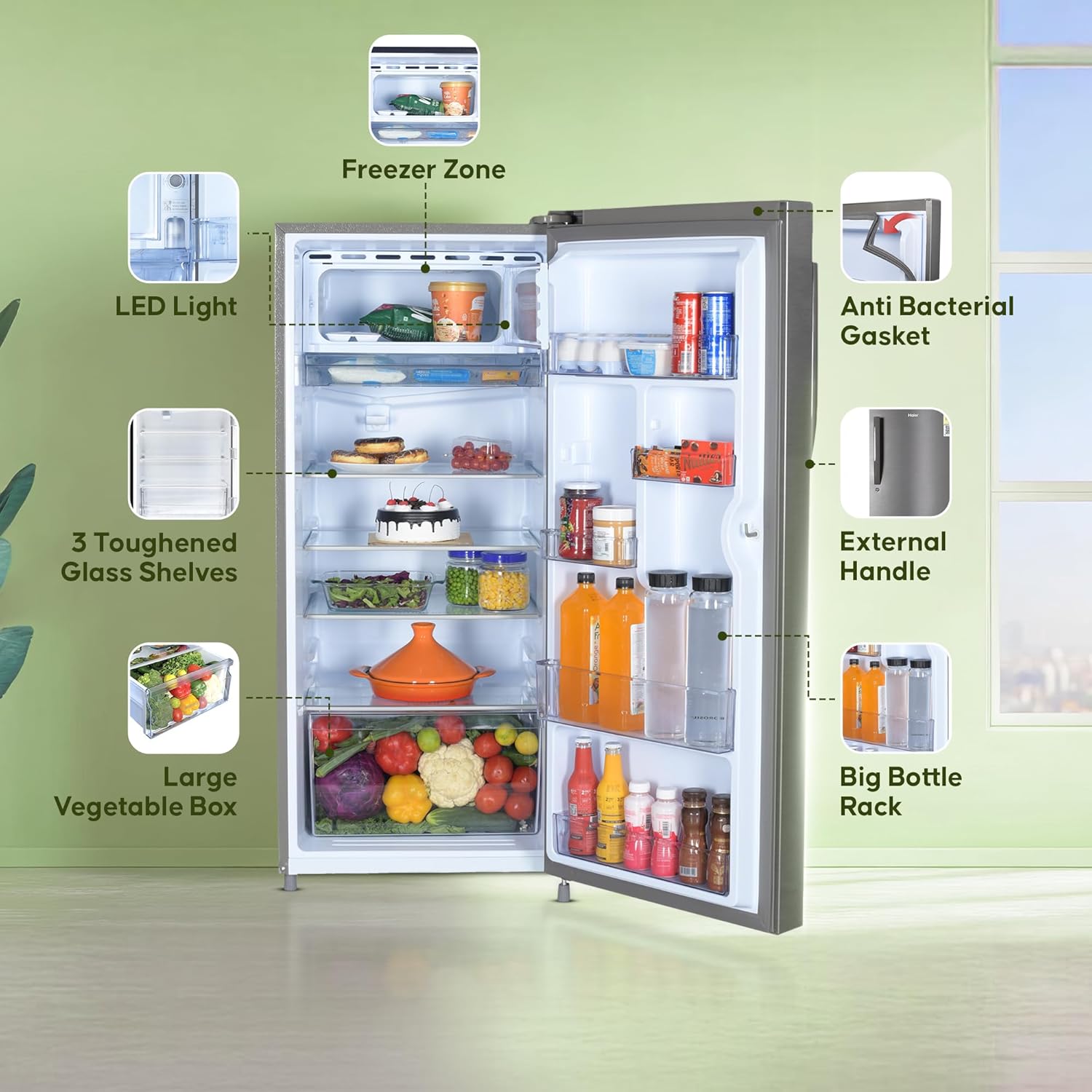 Haier 190 L 5 Star Direct Cool Single Door Refrigerator with 1 Hour Icing Technology (HED-205DS-P, Dazzle Steel)