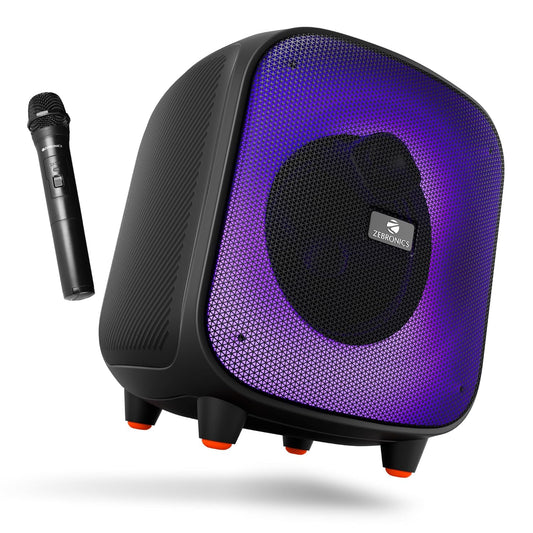 ZEBRONICS Sound Feast 800,Portable Party Bluetooth Speaker,55 Watts,6 Hours Playback,6.5 inch Powerful Driver,Wireless MIC,Karaoke,Mobile Holder,RGB,TWS | USB | AUX | 6.3mm MIC,Deep Bass,Black