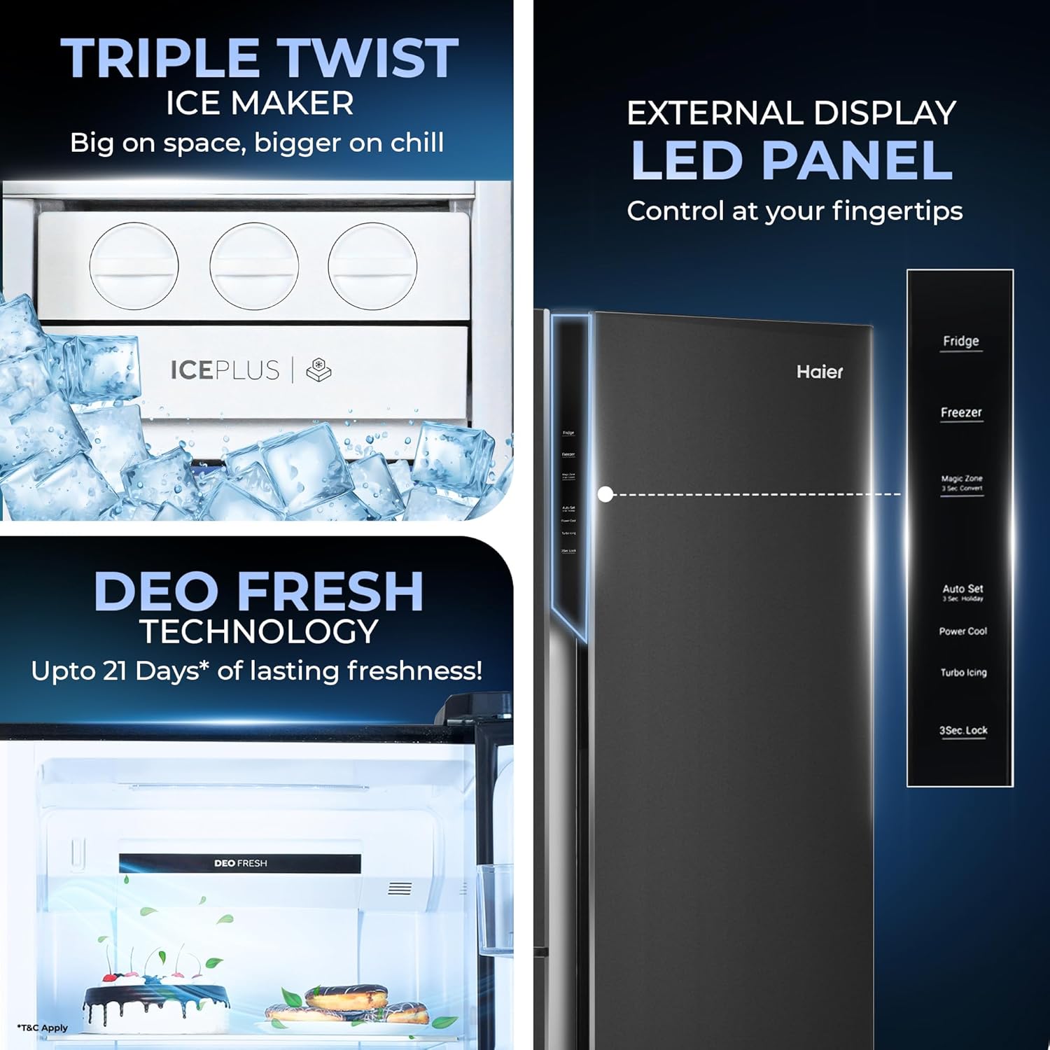 Haier 598L 3 Star 3-Door Side by Side Frost Free Refrigerator | Expert Inverter Technology | Digital Display Panel | Jumbo Ice Maker | Deo Fresh Technology (HRT-683GK, Graphite Black)
