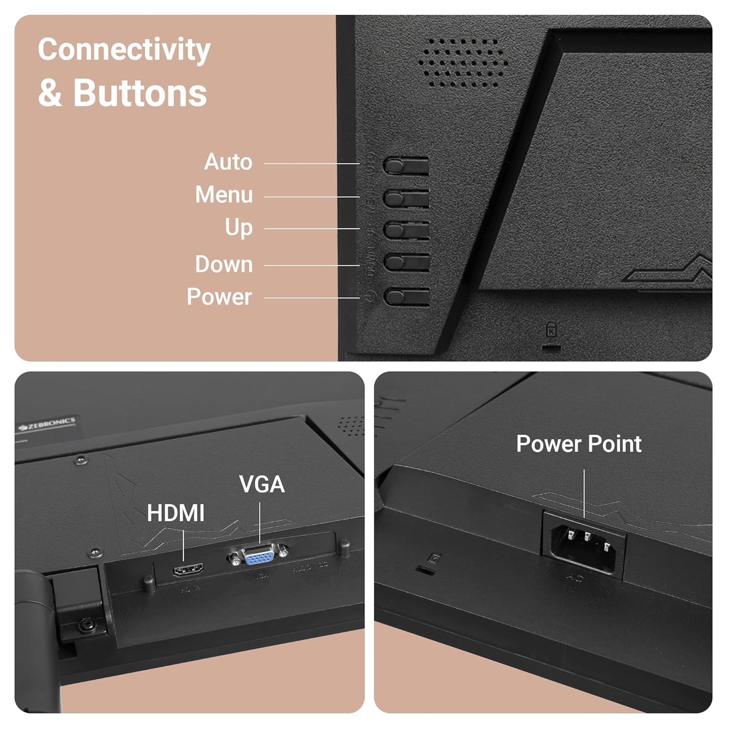ZEBRONICS V22HD+LED, 22 Inch (55.8cm) LED Monitor, Dual HDMI & VGA Input, HD+1680 x 1050, 220nits Brightness, 5000000:1 Dynamic Contrast Ratio, 16.7M Colors,16:10 Aspect Ratio, Wall Mountable