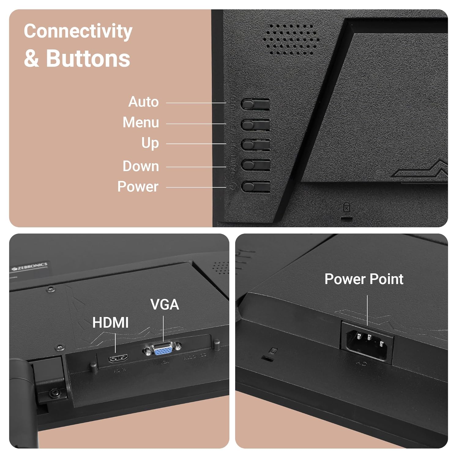 ZEBRONICS V22HD+LED, 22 Inch (55.8cm) LED Monitor, Dual HDMI & VGA Input, HD+1680 x 1050, 220nits Brightness, 5000000:1 Dynamic Contrast Ratio, 16.7M Colors,16:10 Aspect Ratio, Wall Mountable