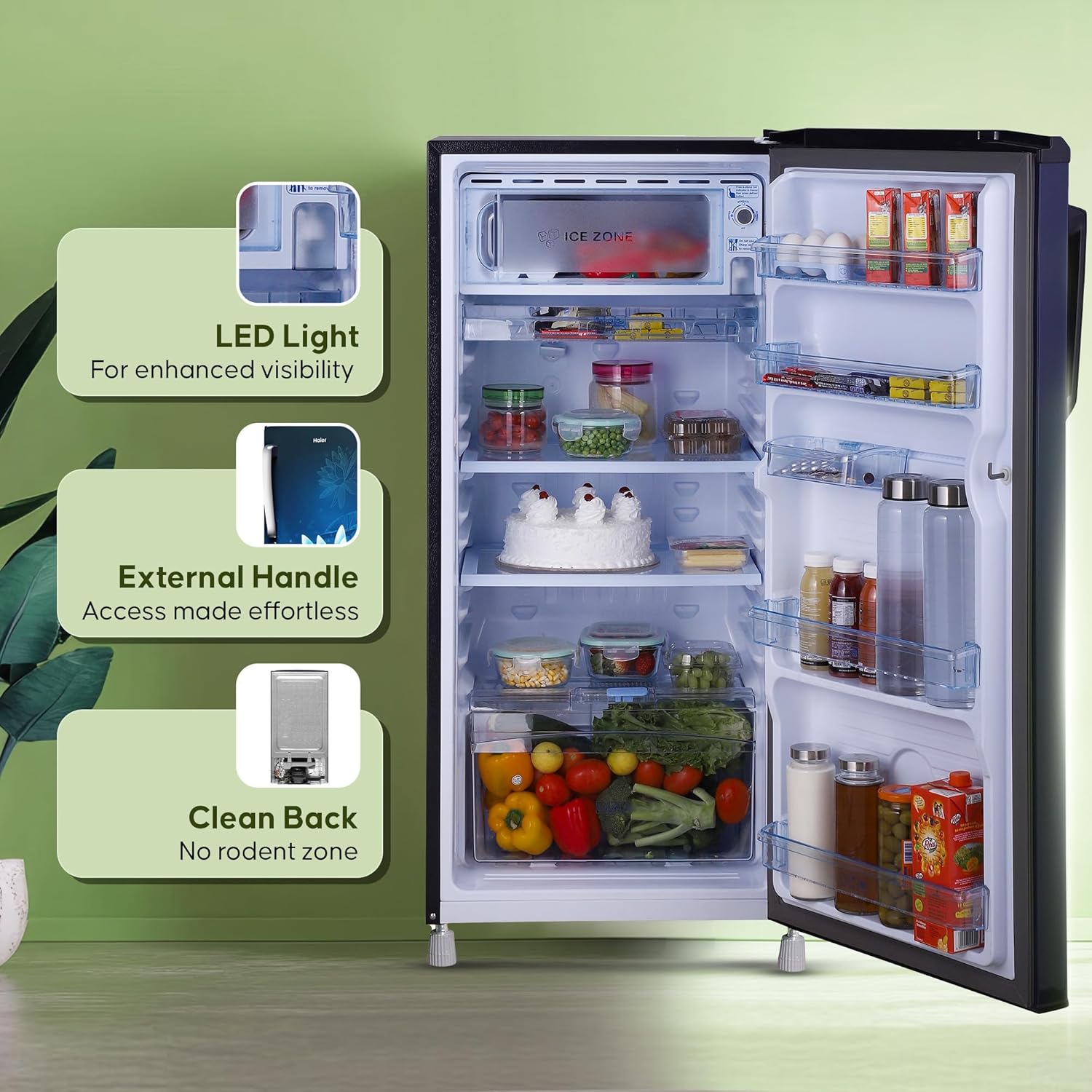 Haier 175 L, 2 Star, Direct-Cool Single Door Refrigerator (HED-182ML-N, Marine Lotus)