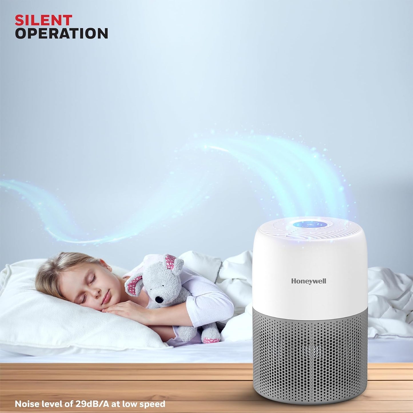 Honeywell Air Purifier for Home & Office, 3-in-1 filter - Pre-Filter, H13, Activated Carbon Filter, Removes 99.99% Pollutants, Allergens, Pet Danger, Smoke, Dust & Pollens - Air touch V1