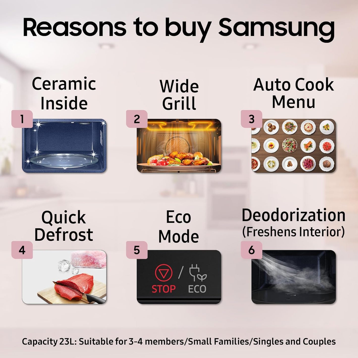 Samsung 23 L Grill Microwave Oven (MG23A3515AK/TL, Black, Various Auto Cook Programs, Keep Warm, Quick Defrost, LED Display, Ceramic Enamel Cavity, Wire Rack with 10 year warranty)