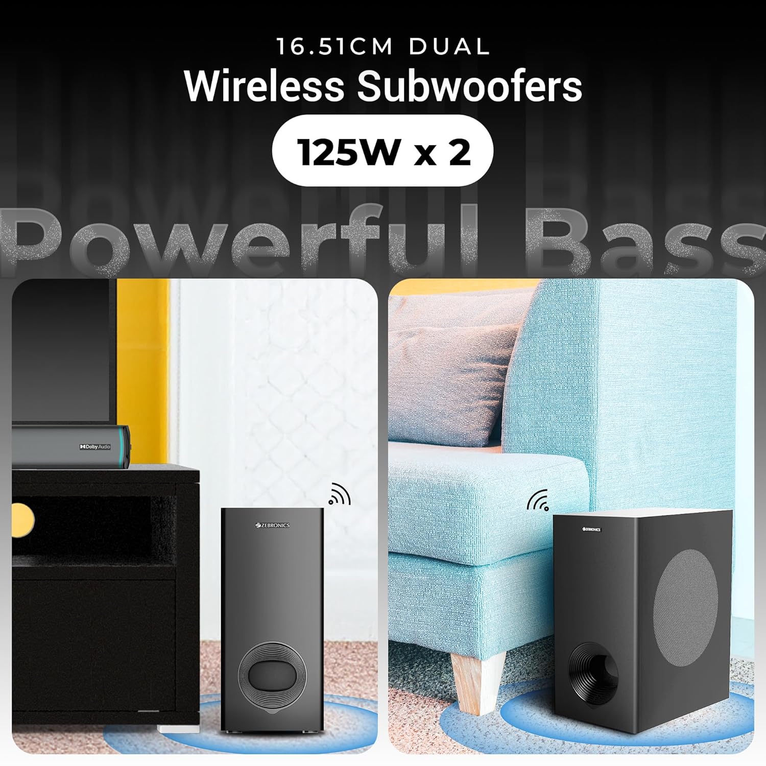 ZEBRONICS Juke bar 9550 pro 5.2 Soundbar (625 Watts), Dolby Audio, Dual Wireless Subwoofer & Wired Satellite, BT v5.3, HDMI ARC, Optical, Powerful Bass, RGB LED Lights, Wall Mountable, Silver