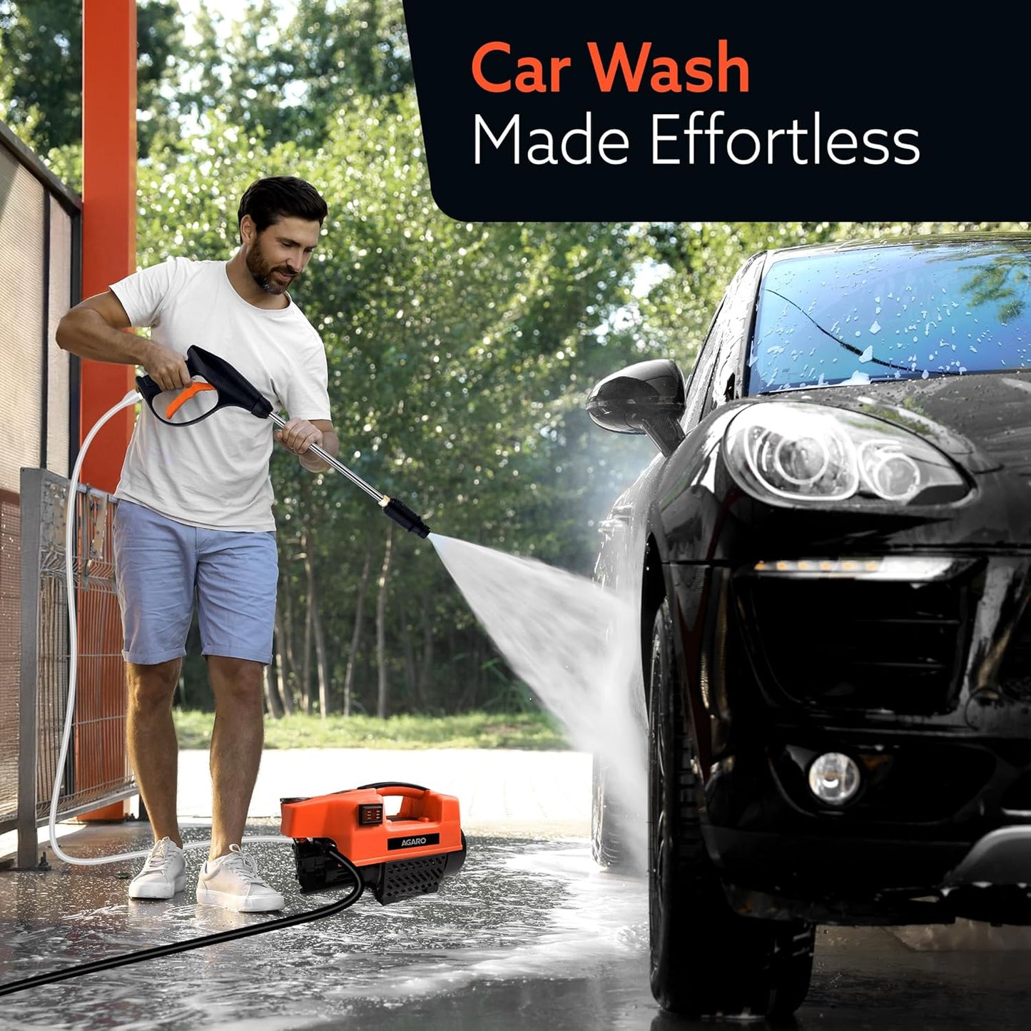 AGARO Supreme High Pressure Washer, Car Washer, 1800 Watts Motor, 120 Bars, 6.5L/Min Flow Rate, 8 Meters Outlet Hose, Portable, Car, Bike & Home Cleaning, Black and Orange