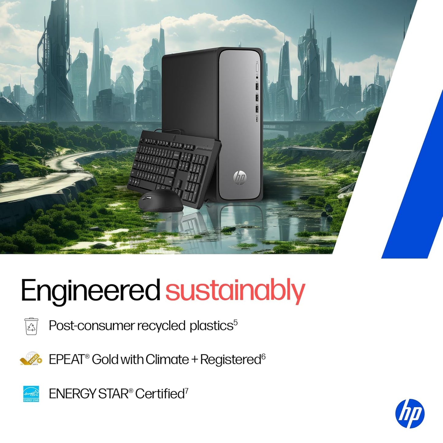 HP OmniDesk Slim, 13th Gen Intel Core i3-13100 (8GB DDR5, 512GB SSD), Win11, M365* Office 24, Meteor Silver, 3.8kg, Black Wired Keyboard, UHD Graphics, S03-0001in