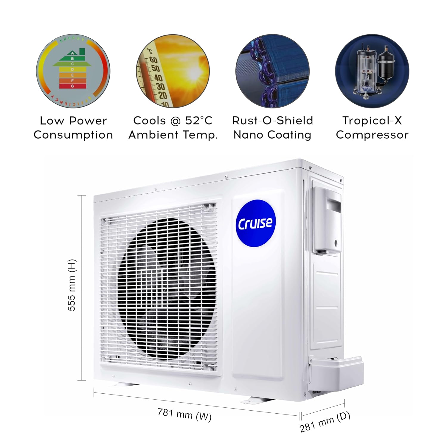 Cruise Limited Edition 1.5 Ton 3 Star Black Inverter Split AC (5200W, Copper, Heavy Duty, 4-in-1 Convertible Cooling, 4-Way Swing, PM 2.5 Filter, Anti-Rust Tech, CWCVBL-VP3F183BL, Piano Black)