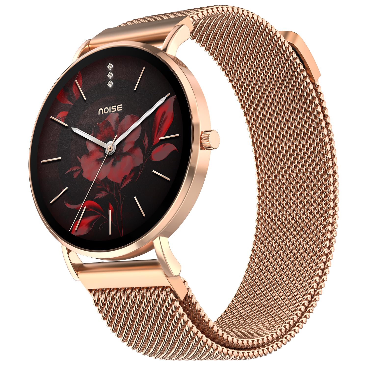 Noise Diva Smartwatch with Diamond Cut dial, Glossy Metallic Finish, AMOLED Display, Mesh Metal and Leather Strap Options, 100+ Watch Faces, Female Cycle Tracker Smart Watch for Women (Gold Link)