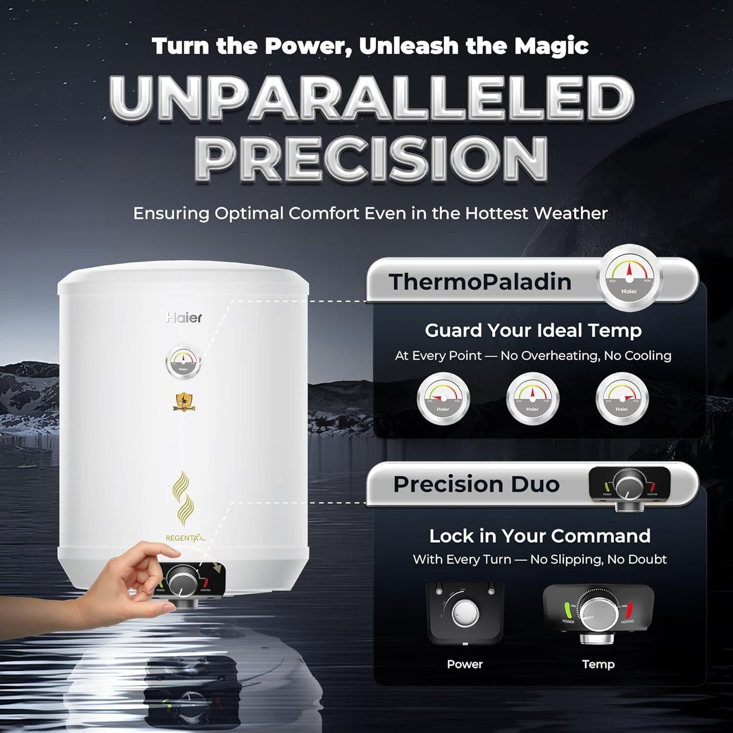 Haier Regenta Pro Water Geyser 15 ltr 5 Star 1-3 KW Adjustable Electric Geyser Free Installation & Connection Pipe| Warranty 10 Yr on Tank| Advanced PP Body| Shock Proof| Enamel Tank| 11-Level Safety