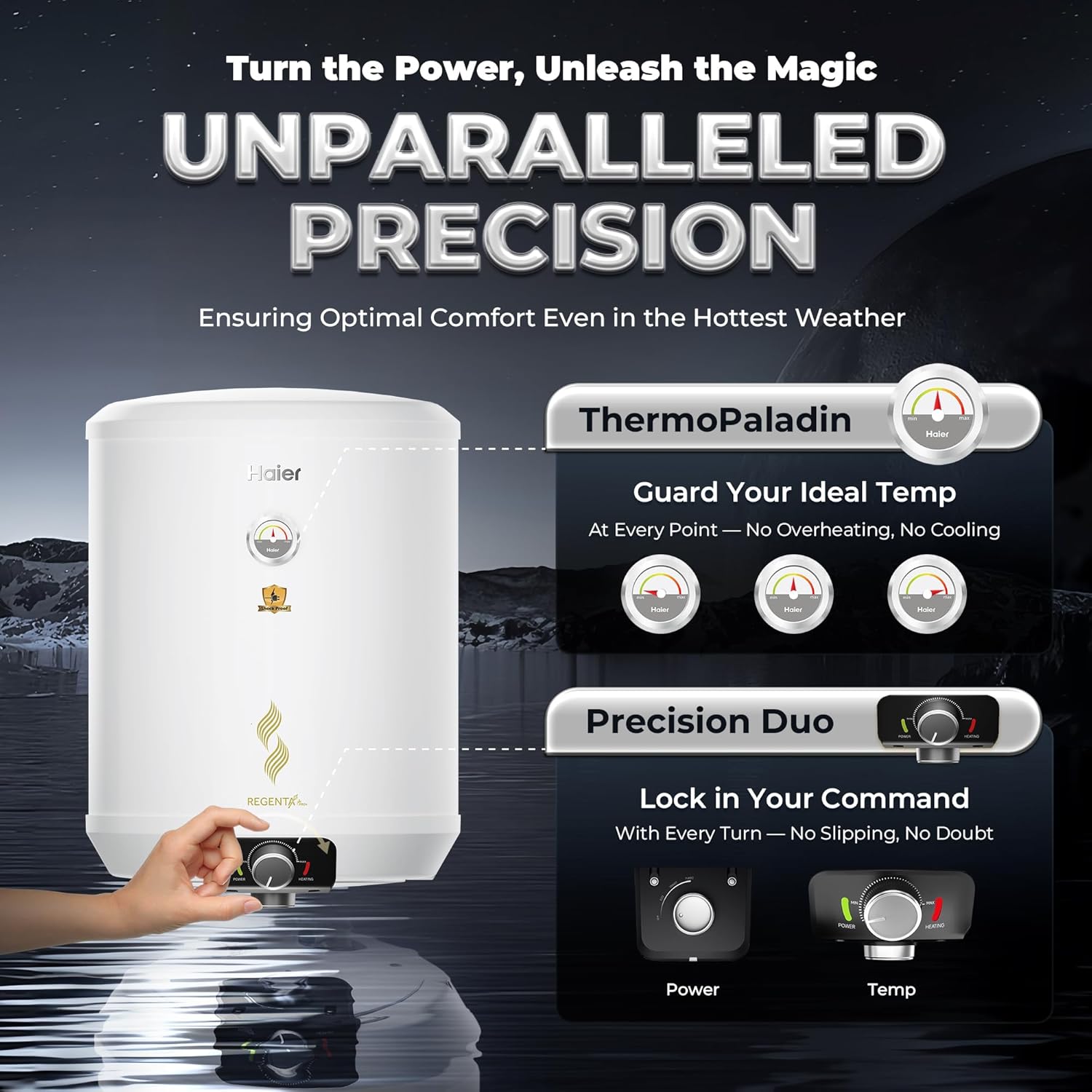 Haier Regenta Pro Water Geyser 15 ltr 5 Star 1-3 KW Adjustable Electric Geyser Free Installation & Connection Pipe| Warranty 10 Yr on Tank| Advanced PP Body| Shock Proof| Enamel Tank| 11-Level Safety