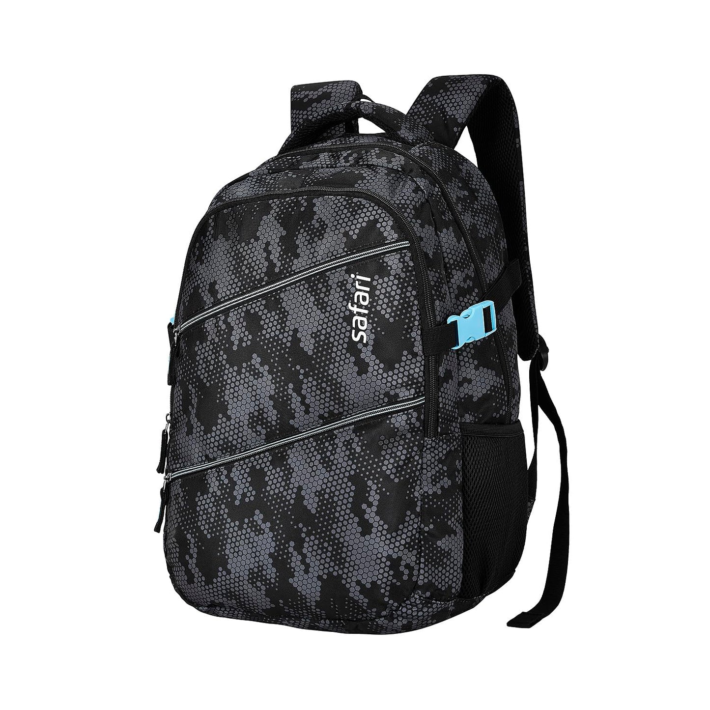 Safari Omega spacious/large laptop backpack with Raincover, college bag, travel bag for men and women, Black, 30 Litre