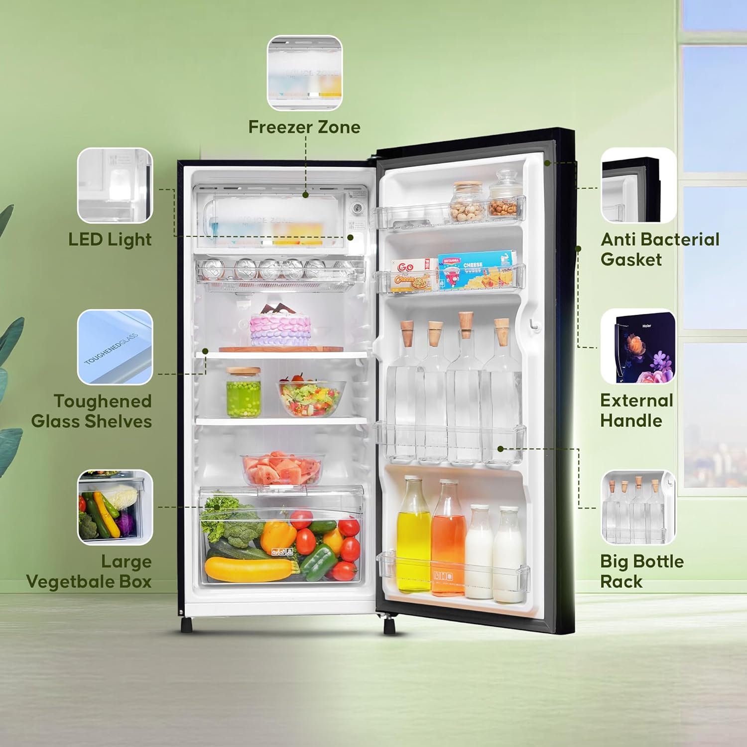 Haier 190 L, 2 Star, Direct-Cool Single Door Refrigerator (HED-202MN-P, Marine Noisettes)