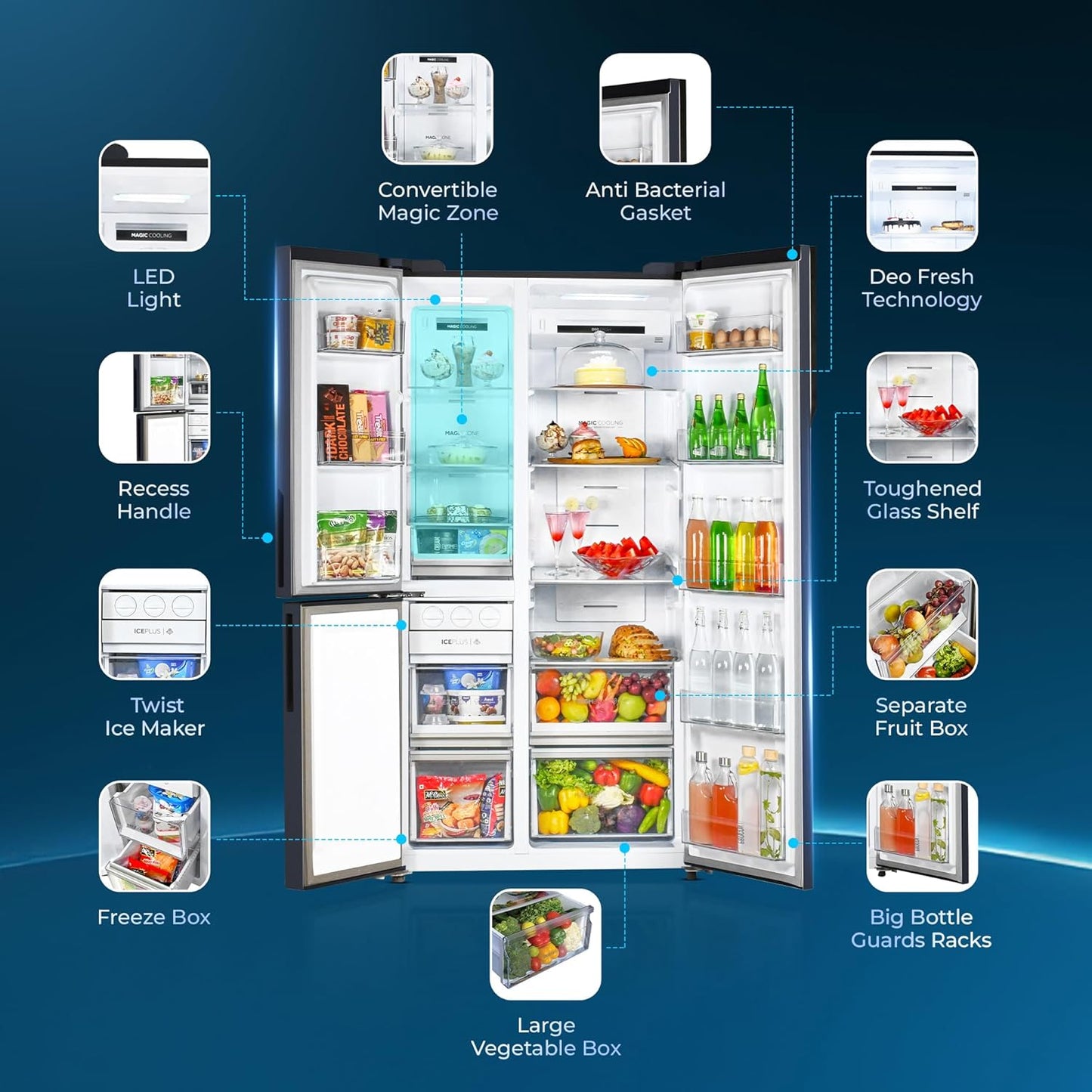 Haier 598L 3 Star 3-Door Side by Side Frost Free Refrigerator | Expert Inverter Technology | Digital Display Panel | Jumbo Ice Maker | Deo Fresh Technology (HRT-683GK, Graphite Black)