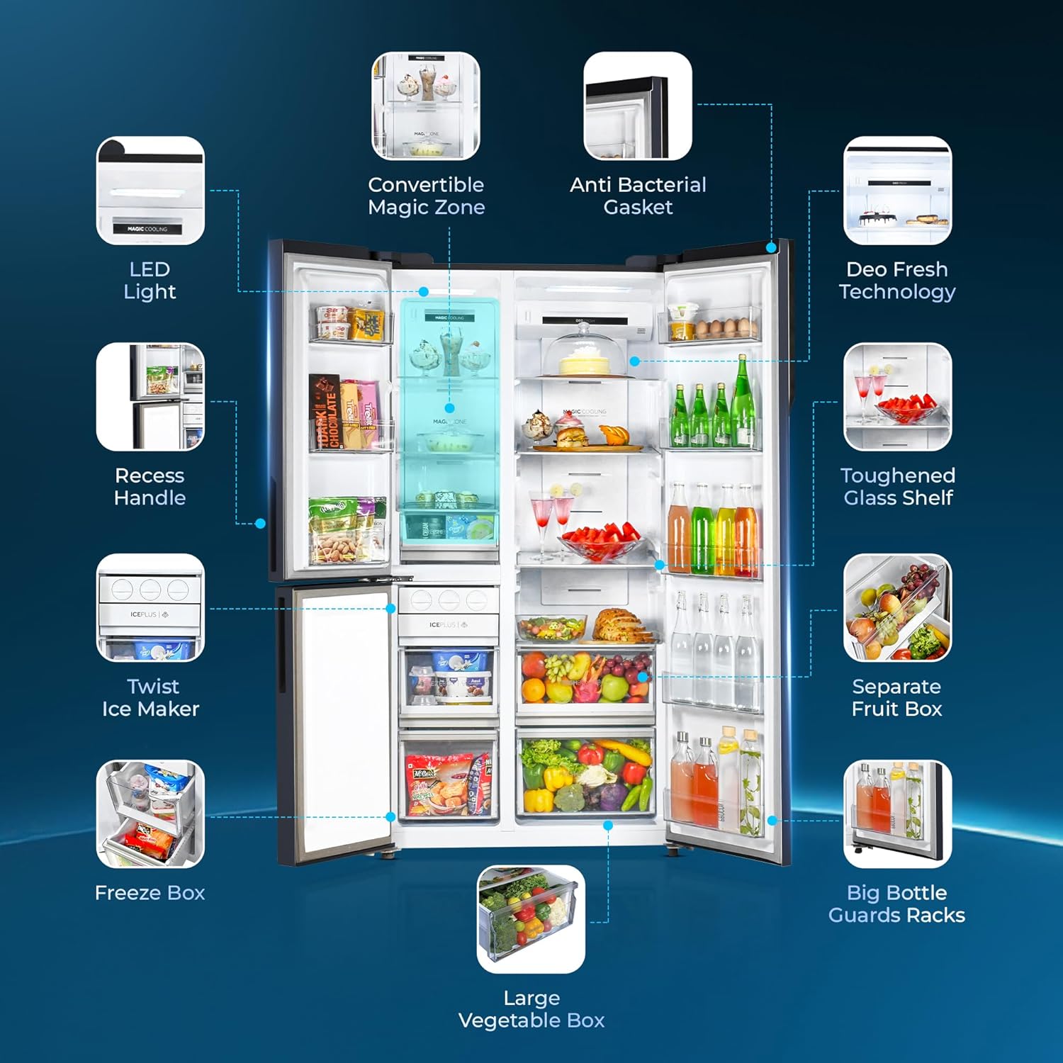 Haier 598L 3 Star 3-Door Side by Side Frost Free Refrigerator | Expert Inverter Technology | Digital Display Panel | Jumbo Ice Maker | Deo Fresh Technology (HRT-683GK, Graphite Black)