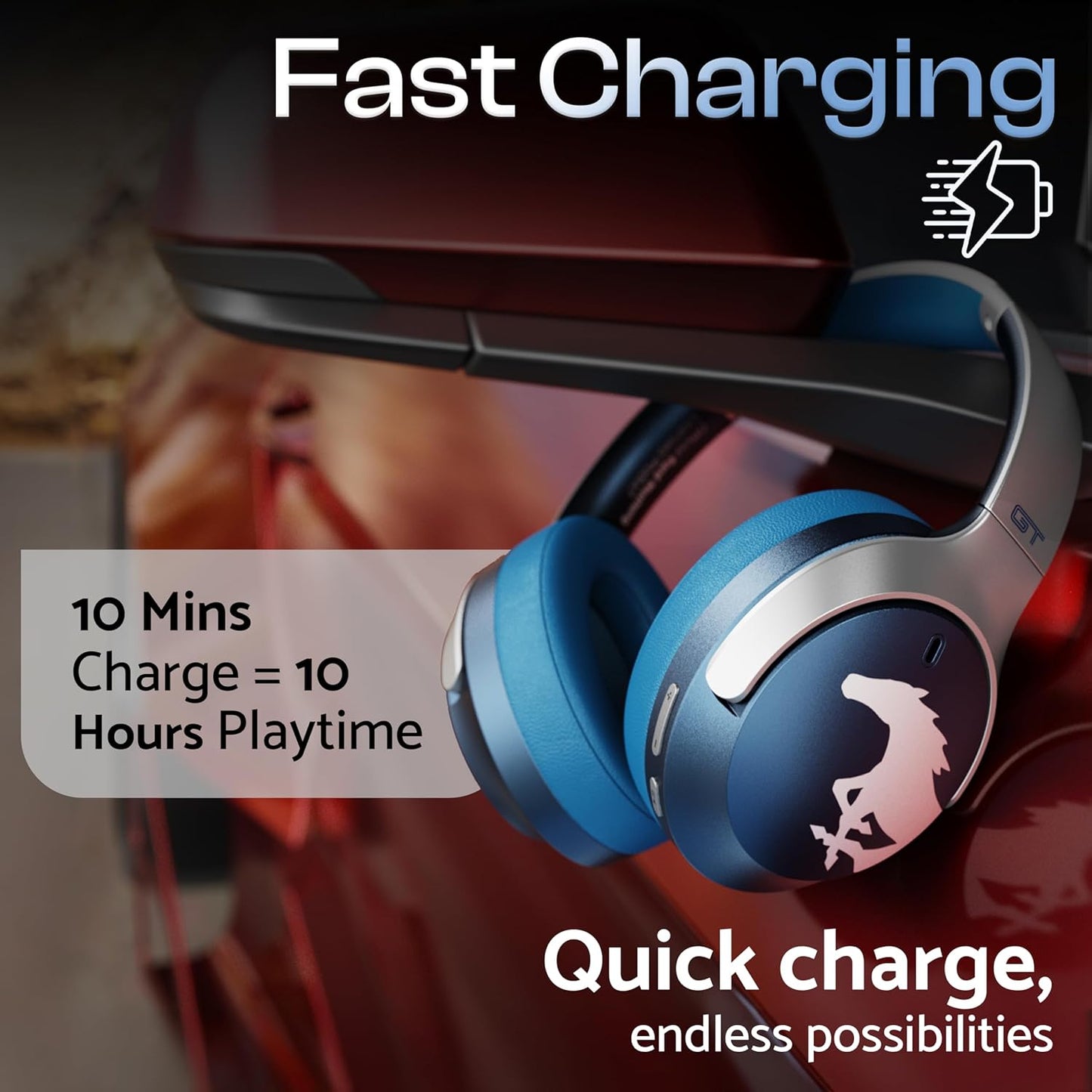 Boult GOBOULT X Mustang Q Over Ear Bluetooth Headphones with 70H Playtime, 40mm Bass Drivers, Zen ENC Mic, Type-C Fast Charging, 4 EQ Modes, Bluetooth 5.4, AUX Option, IPX5 Wireless Headphones