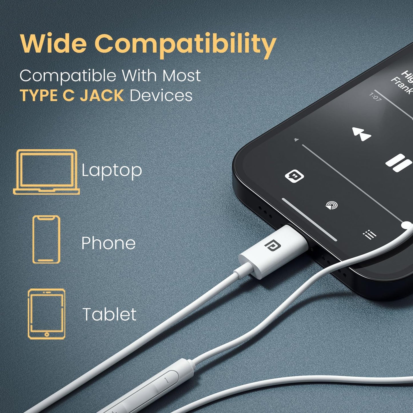 Portronics Conch Kappa C in Ear Type C Wired Earphones with In Line HD Mic, Powerful Audio, 14.2mm Dynamic Driver, Unique Earbuds Design,TPE Anti Tangle Wire,In line Controls,Wide Compatibility(White)