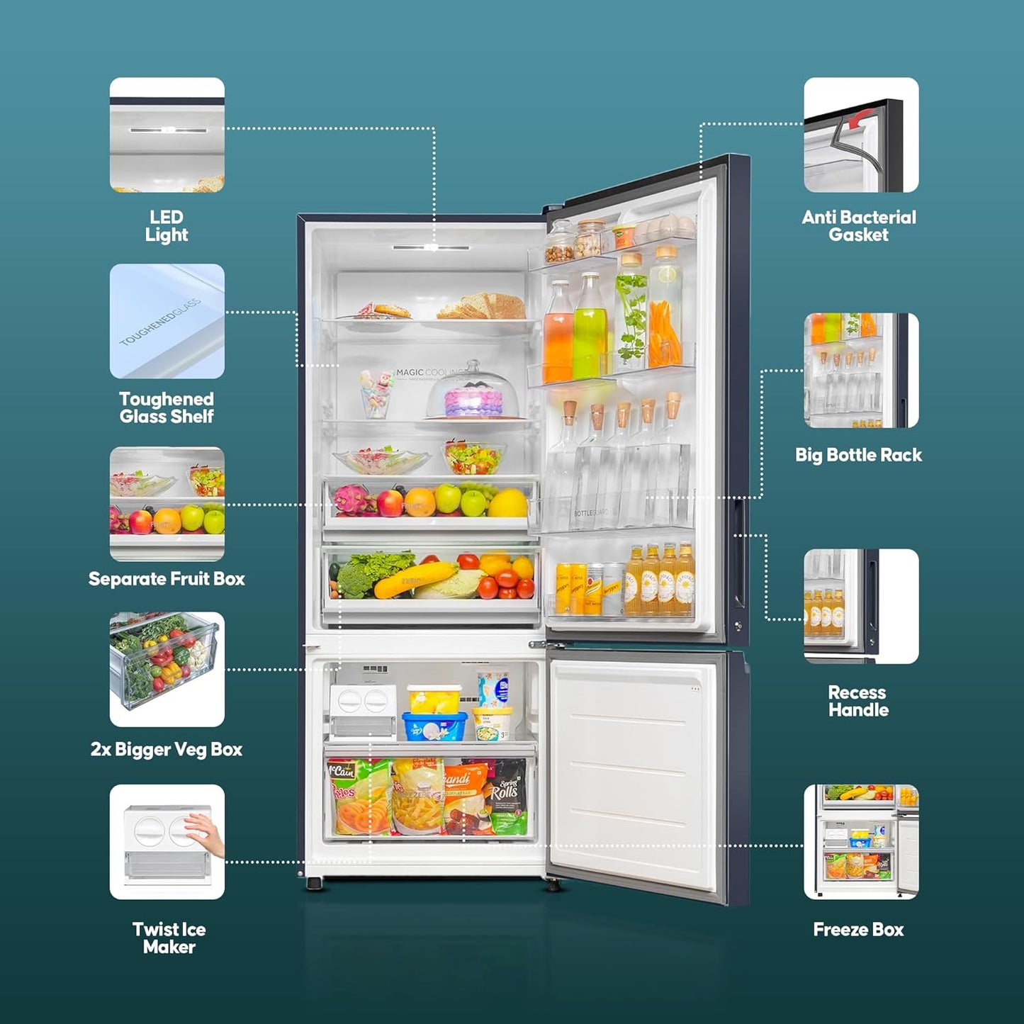 Haier 445 L 2 Star Frost Free Bottom Mount Double Door Refrigerator|Convertible 14-in-1|Jhukna Mat-Bottom Freezer|Digital Display Panel|Triple Inverter|Twist Ice Maker (HRB-4952CKG-P, Black Glass)