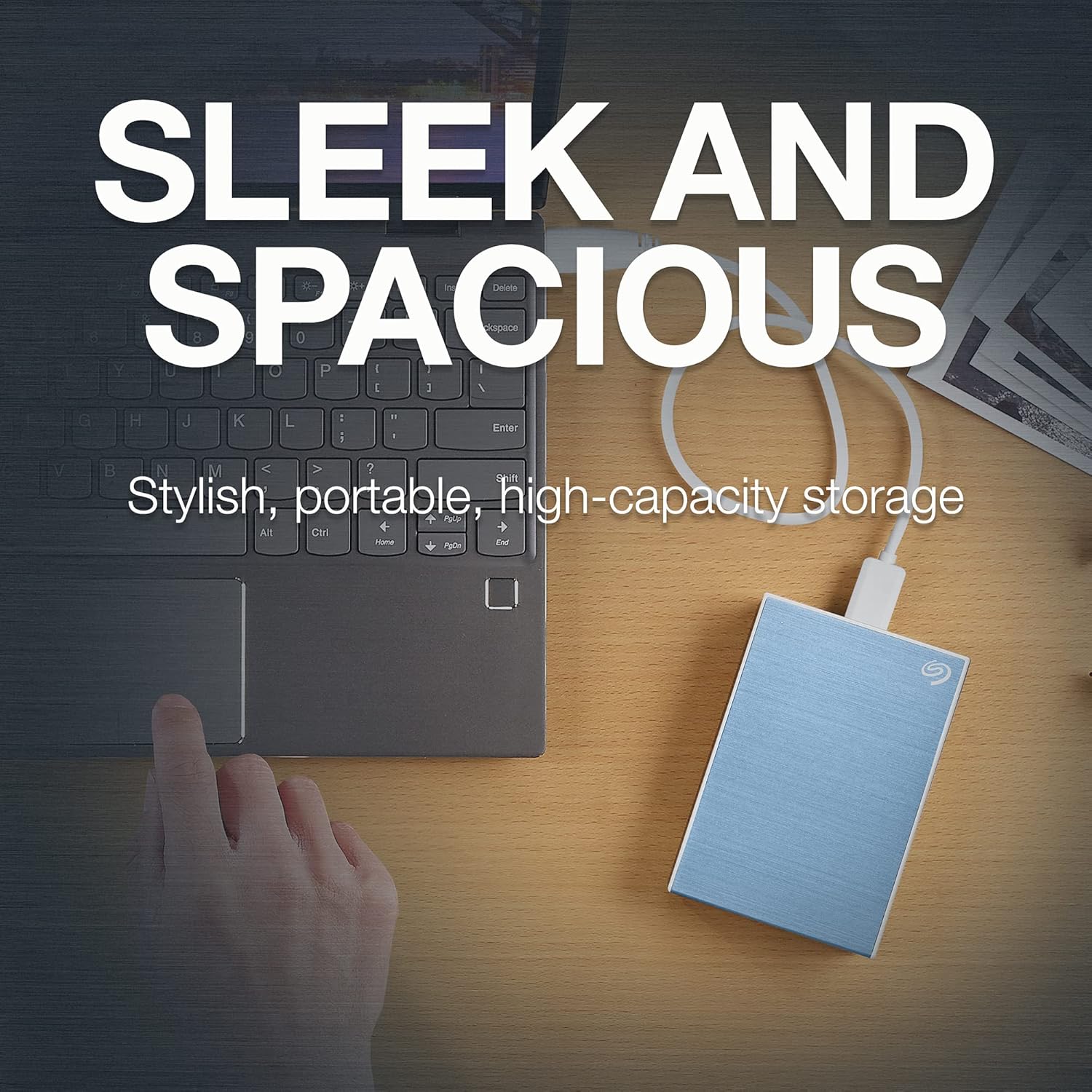 Seagate One Touch 2TB External HDD with Password Protection – Light Blue, for Windows and Mac, with 3 yr Data Recovery Services, and 6 Months Mylio Create Plan and Dropbox Backup Plan (STKY2000402)