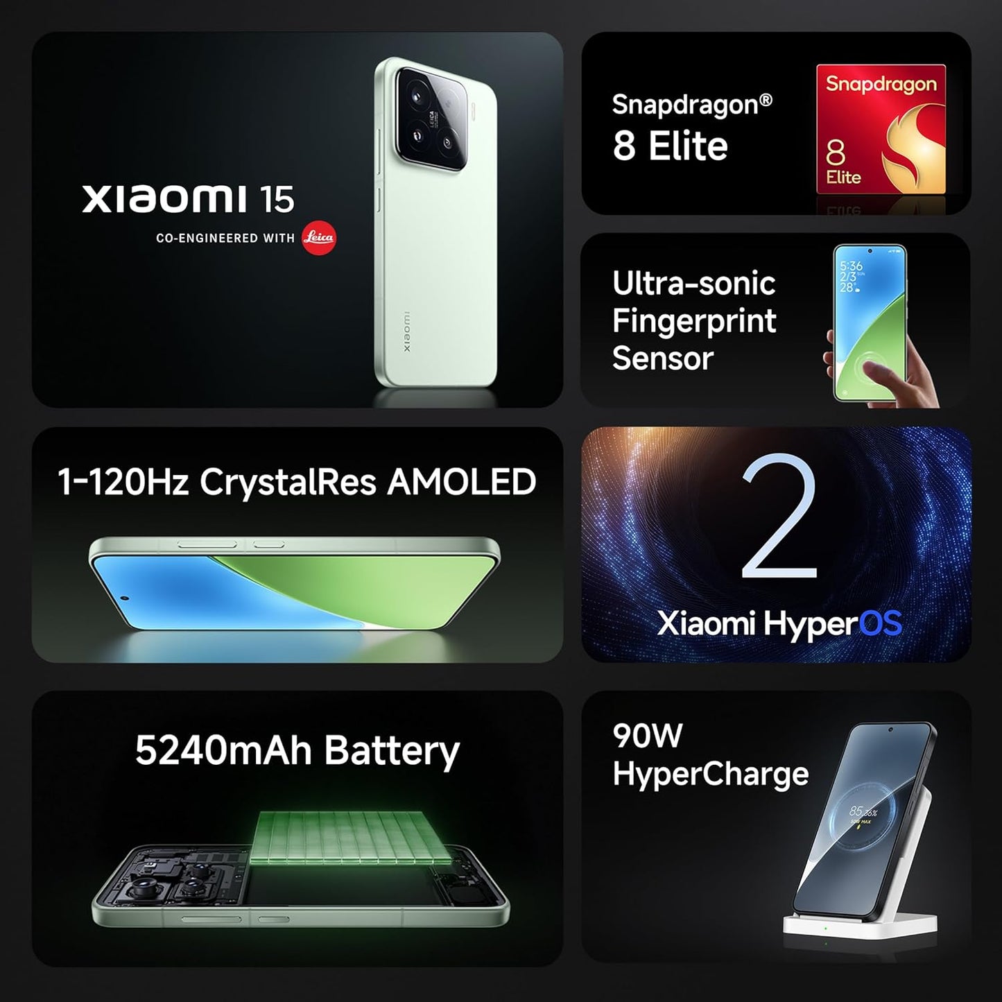 Xiaomi 15 (Green, 12GB/512GB)| 50 MP Leica Triple Camera | SD 8 Elite | 1.5K CrystalRes Dynamic 1-120 Hz AMOLED | Hyper AI