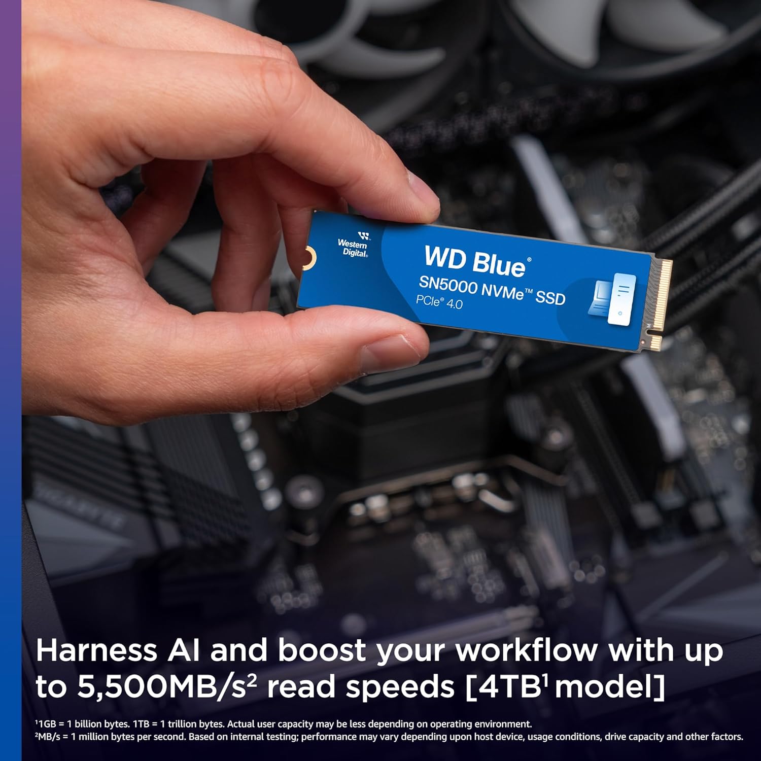 Western Digital WD Blue SN5000 NVMe 500GB, Upto 5000MB/s R, 5Y Warranty, PCIe Gen 4 NVMe M.2 (2280), Gaming Storage, Internal Solid State Drive (SSD) (WDS500G4B0E)