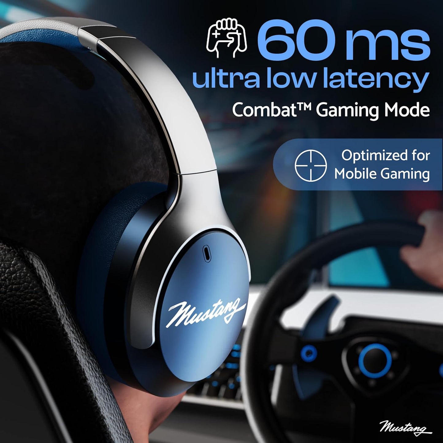 Boult GOBOULT X Mustang Q Over Ear Bluetooth Headphones with 70H Playtime, 40mm Bass Drivers, Zen ENC Mic, Type-C Fast Charging, 4 EQ Modes, Bluetooth 5.4, AUX Option, IPX5 Wireless Headphones