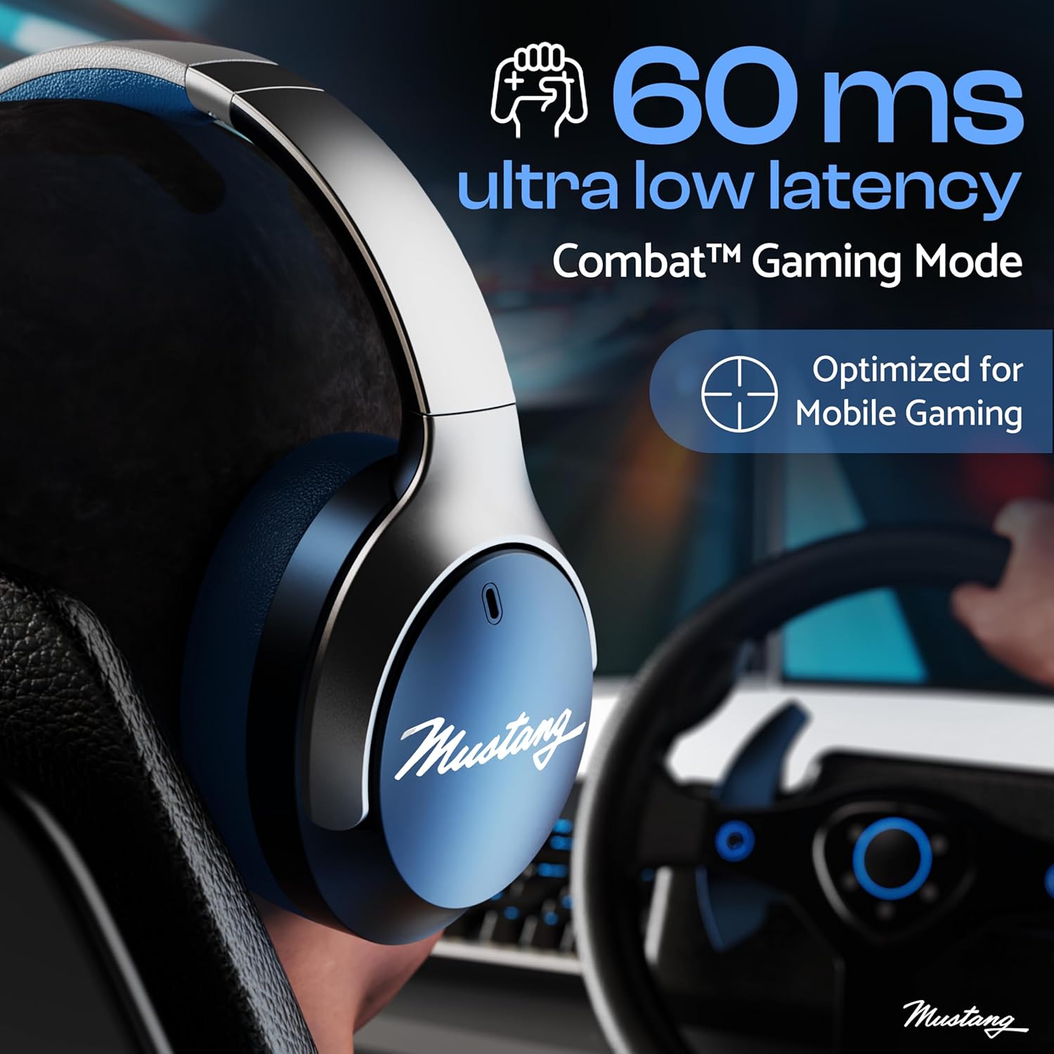 Boult GOBOULT X Mustang Q Over Ear Bluetooth Headphones with 70H Playtime, 40mm Bass Drivers, Zen ENC Mic, Type-C Fast Charging, 4 EQ Modes, Bluetooth 5.4, AUX Option, IPX5 Wireless Headphones
