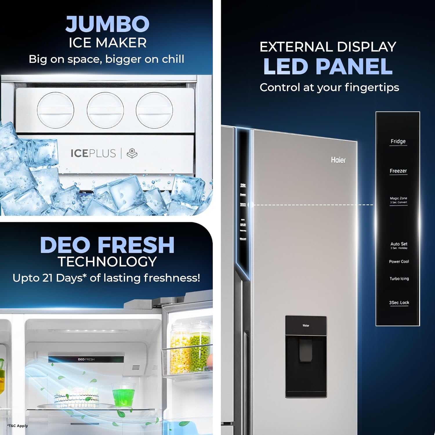 Haier 592L 3Star 3-Door Water Dispenser Side by Side Frost Free Refrigerator|Convertible|Smart Sense AI|Inverter|Digital Display Panel|Deo Fresh Technology (2025 Model, HRT-683WISU1, Inox Steel)