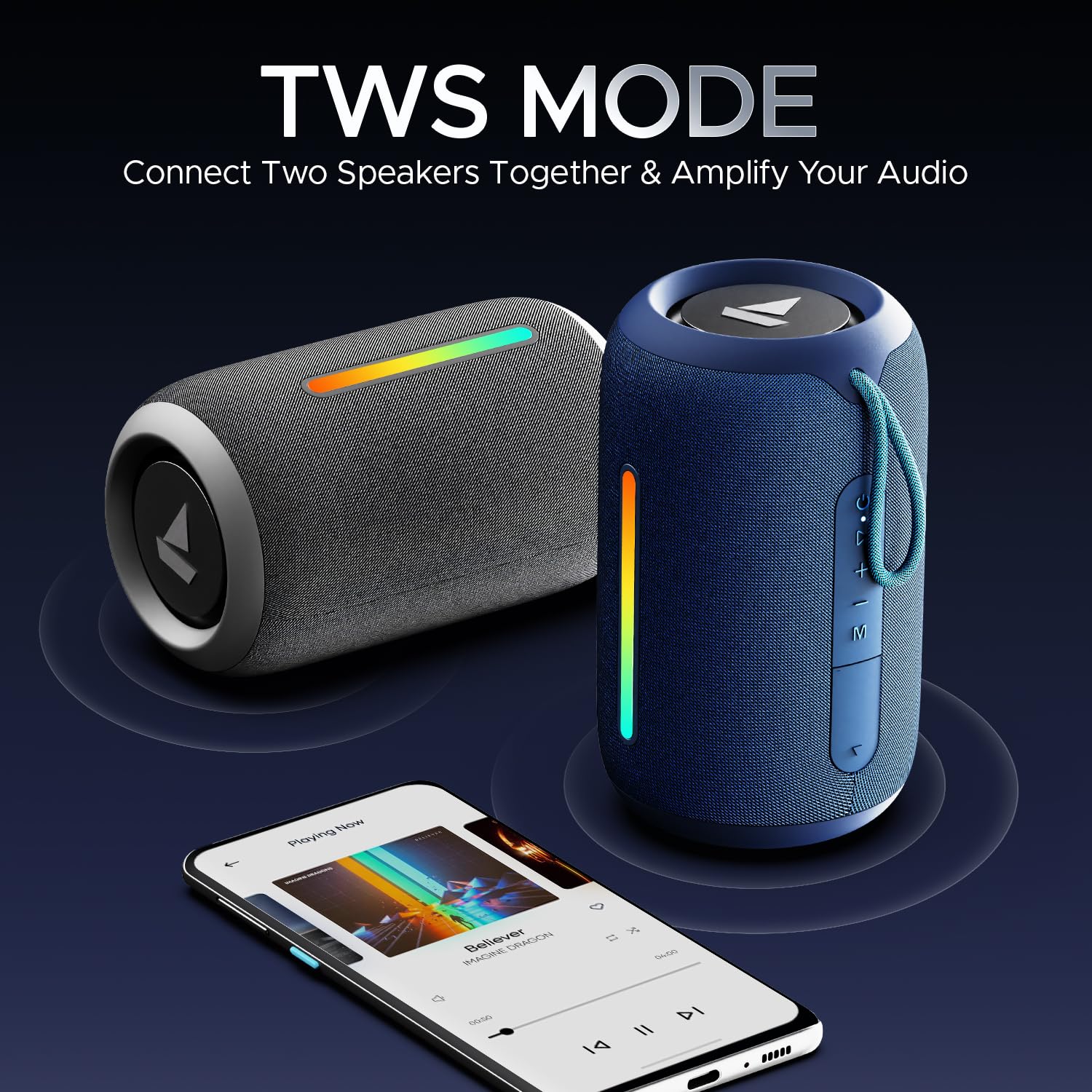 boAt Stone 352 Pro/Stone 358 Pro w/ 14W Signature Sound, Up to 12 Hours Playback, RGB LEDs, TWS Feature, Built-in Mic, BTv5.3, AUX Port, IPX5 & Type-C Interface Bluetooth Speaker(Vibing Blue)