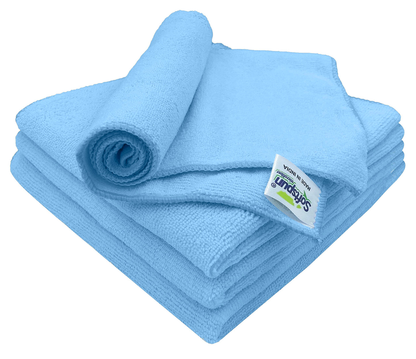 SOFTSPUN Microfiber Cloth - 4 pcs - 40x40 cms - 340 GSM Grey! Thick Lint & Streak-Free Multipurpose Cloths - Automotive Microfibre Towels for Car Bike Cleaning Polishing Washing & Detailing.
