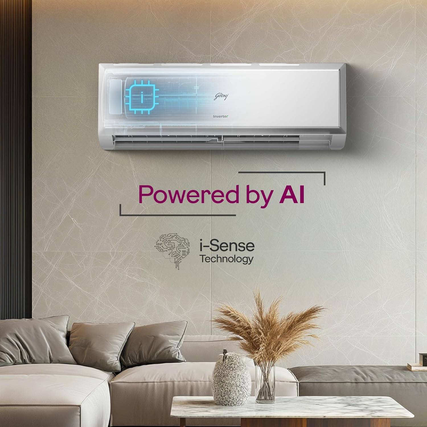 Godrej 1 Ton 3 Star, 5 Years Comprehensive Warranty, AI Powered, 5-In-1 Convertible Cooling, Inverter Split AC (Copper, 2025 Model, Heavy duty cooling at 52 °C, AC1T EI 12PINV3R32 WYQ 3S, White)
