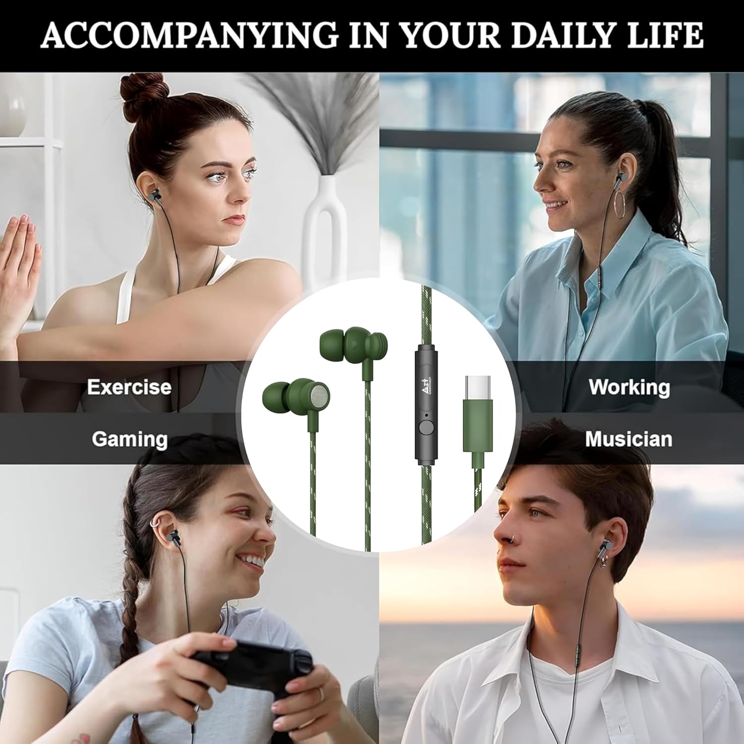 GEARZTOUCH Blast-C inEar Type-C Earphone, in-Line Volume Controller & Powerful HD Mic, Clear Sound, Noise Isolation Compatible with Oneplus, Samsung, Oppo,Vivo,Redmi Having only TypeC Port- Green