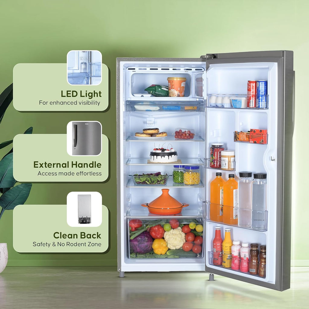 Haier 190 L, 4 Star, Direct Cool Single Door Refrigerator (HED-204DS-P, Dazzle Steel)