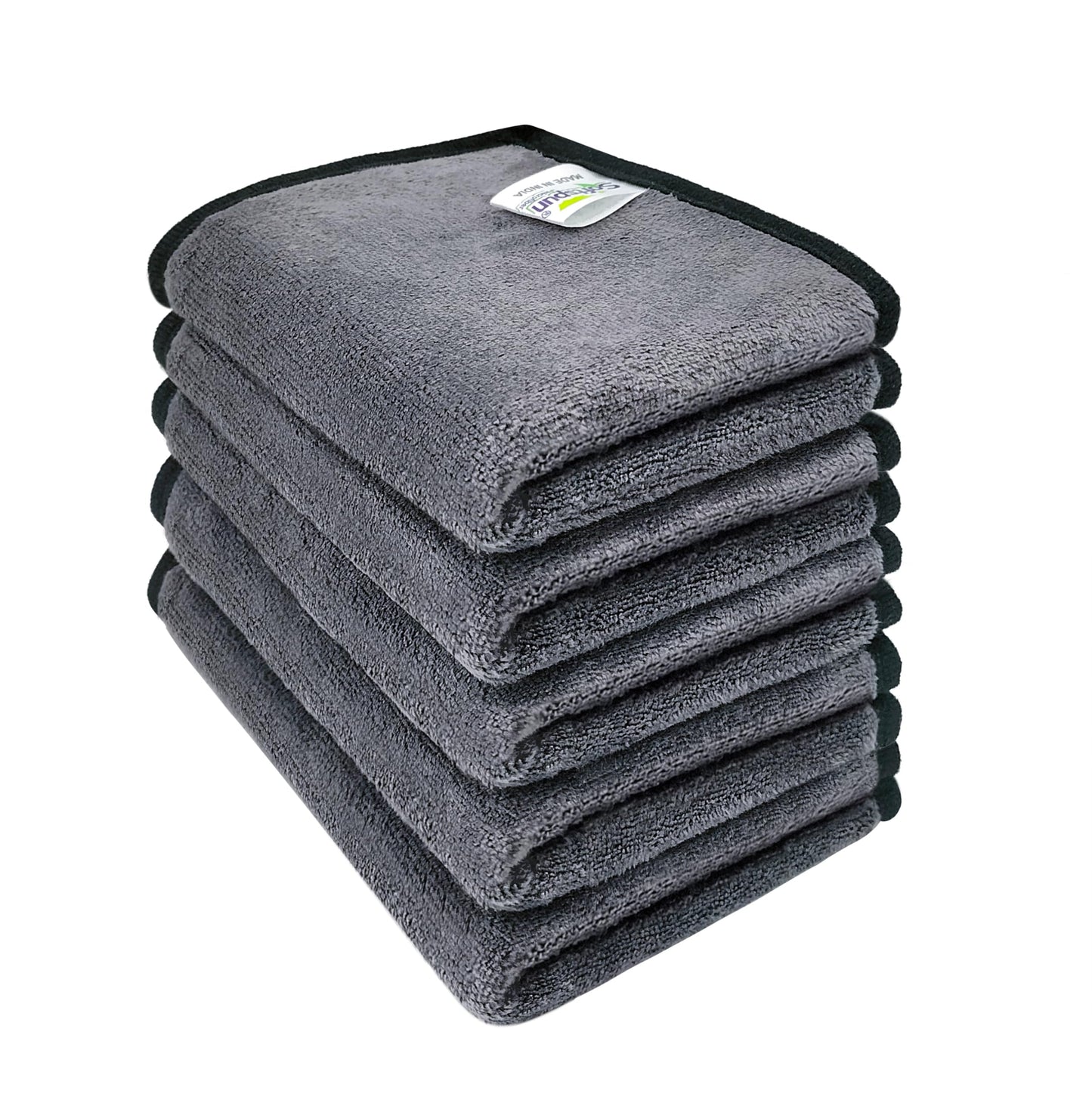 SOFTSPUN Microfiber Cloth - 4 pcs - 40x40 cms - 340 GSM Grey! Thick Lint & Streak-Free Multipurpose Cloths - Automotive Microfibre Towels for Car Bike Cleaning Polishing Washing & Detailing.